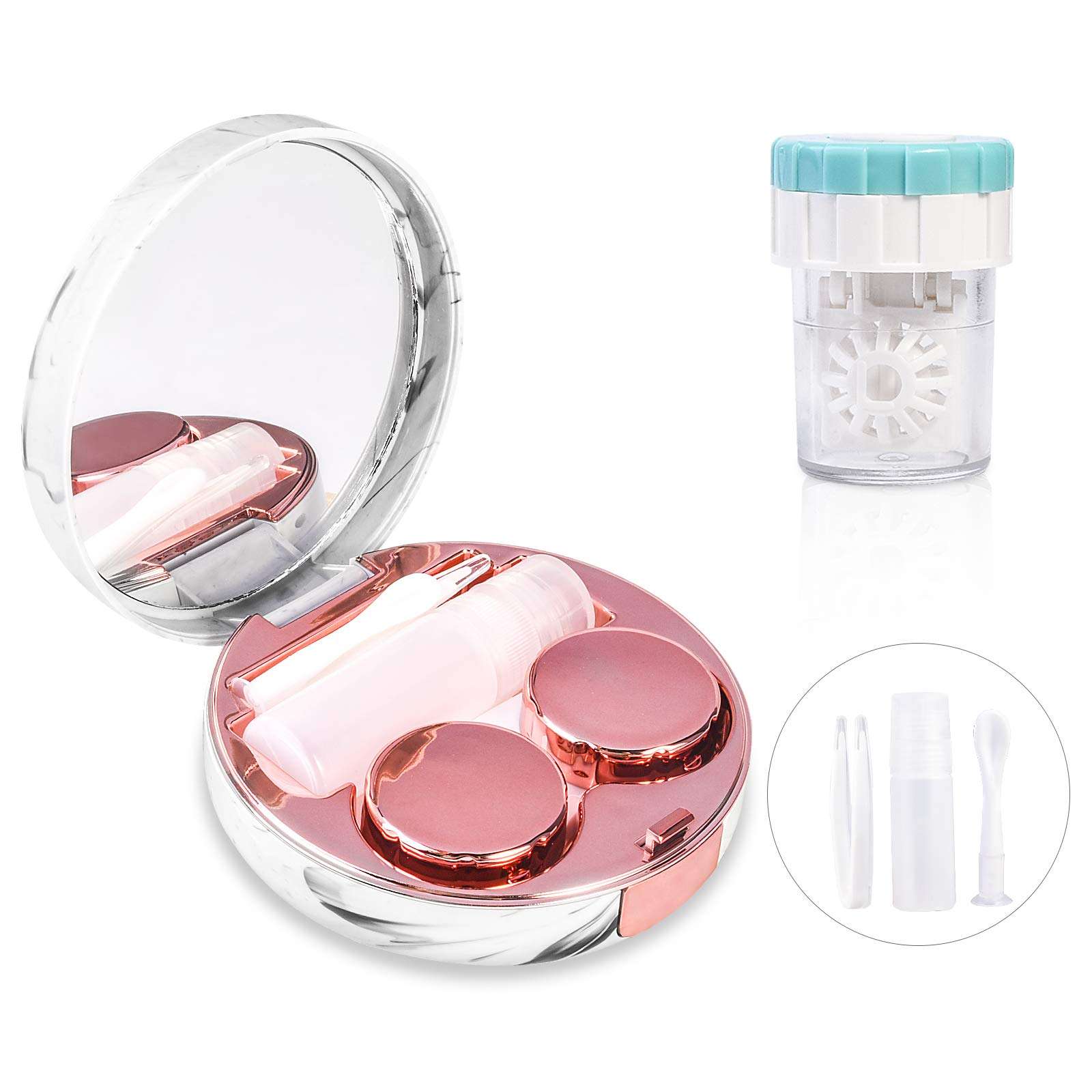 Contact Lens Travel Kit with Cleaner Washer, Portable Contact Box with Mirror Tweezers Remover Tool Solution Bottle for Daily Outdoor - Image 1