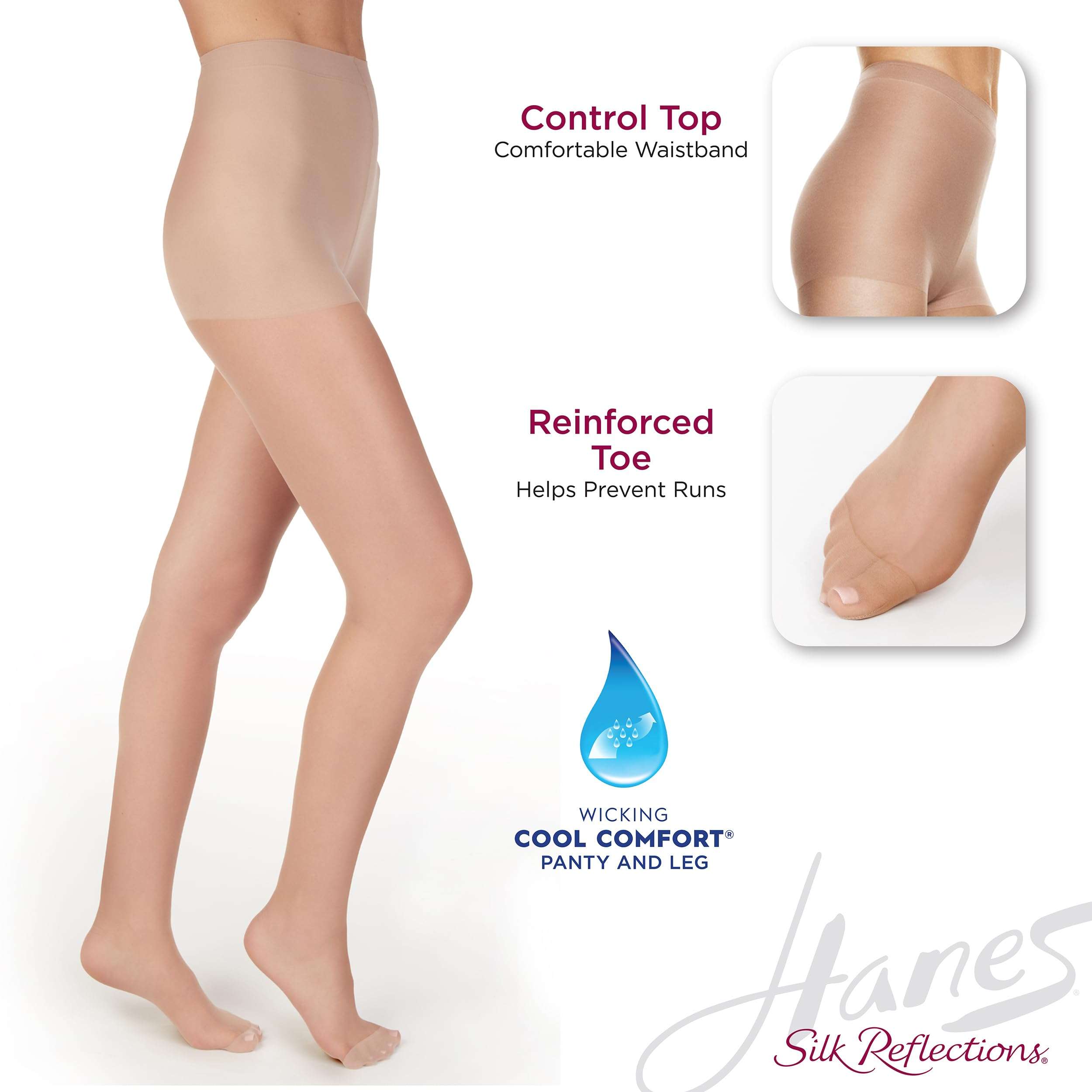 Hanes Silk Reflections Pantyhose Silky Sheer- Control Top- Reinforced Toe - Image 3