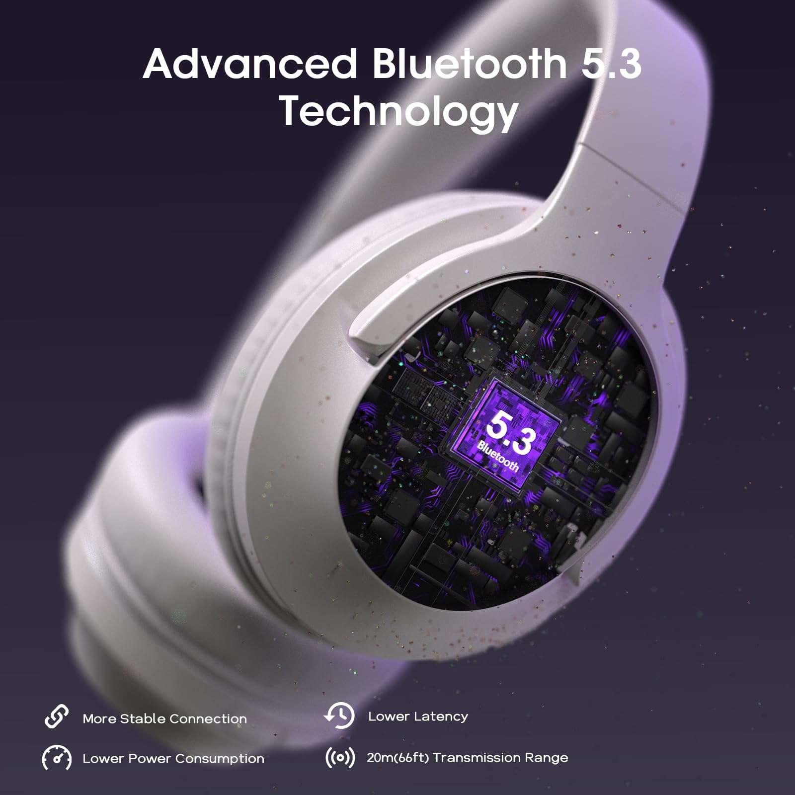 YUMONDEAR Bluetooth Headphones Over Ear, 80H Playtime Wireless Headphone with 3 EQ Modes, Built-in Mic, Deep Bass, HiFi Stereo Foldable Wireless Headset for iPhone PC Travel Workout (Light Gray) - Image 4