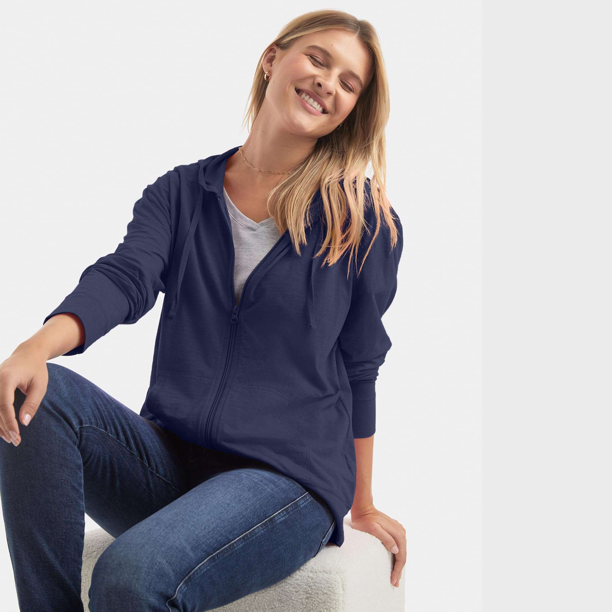 Hanes Women’s Slub Knit Full-Zip Hoodie, Textured Cotton Zip-Up T-Shirt Hoodie for Women - Image 5