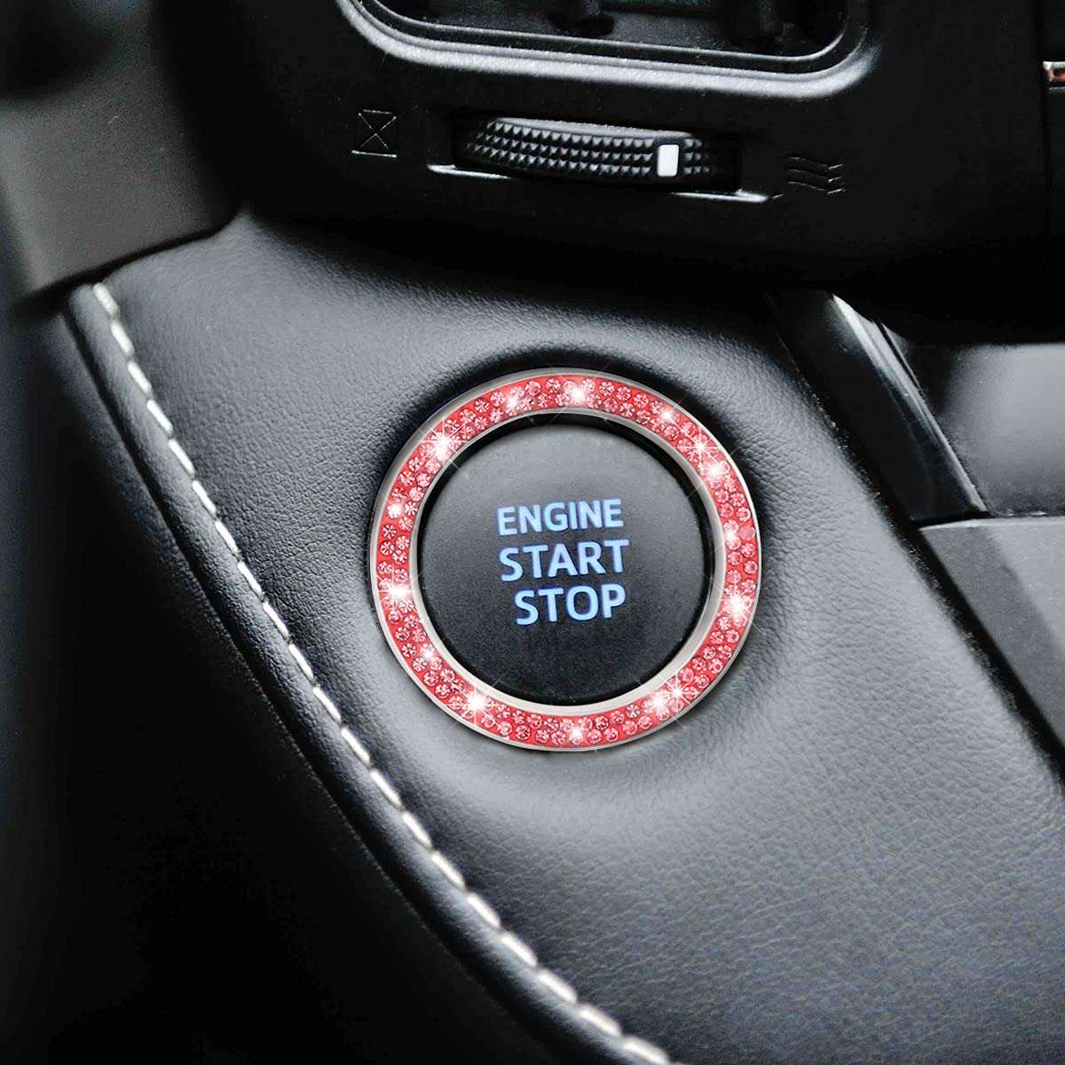 Car Bling Crystal Rhinestone Engine Start Ring Decals, 2 Pack Car Push Start Button Cover/Sticker, Key Ignition Knob Bling Ring, Sparkling Car Interior Accessories for Women (Double Red) - Image 7