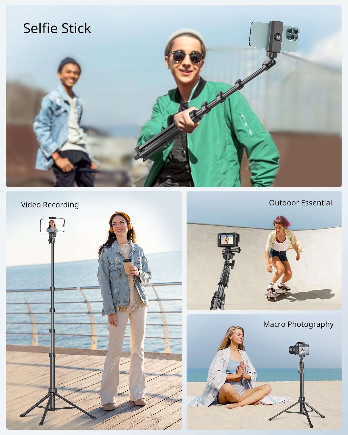 SENSYNE 62" Phone Tripod & Selfie Stick, Extendable Cell Phone Tripod Stand with Wireless Remote and Phone Holder, Compatible with iPhone Android Phone, Camera - Image 4