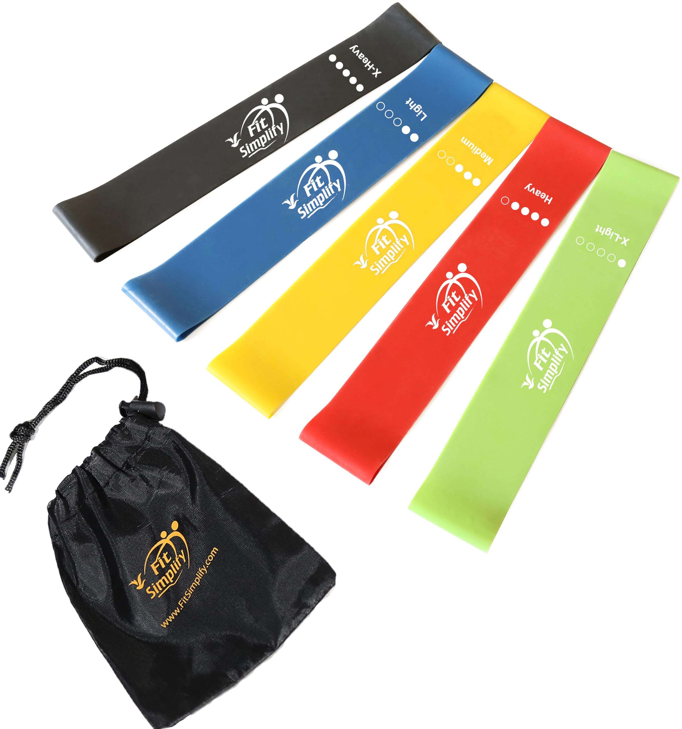 Fit Simplify Resistance Loop Exercise Bands with Instruction Guide and Carry Bag, Set of 5 - Image 1