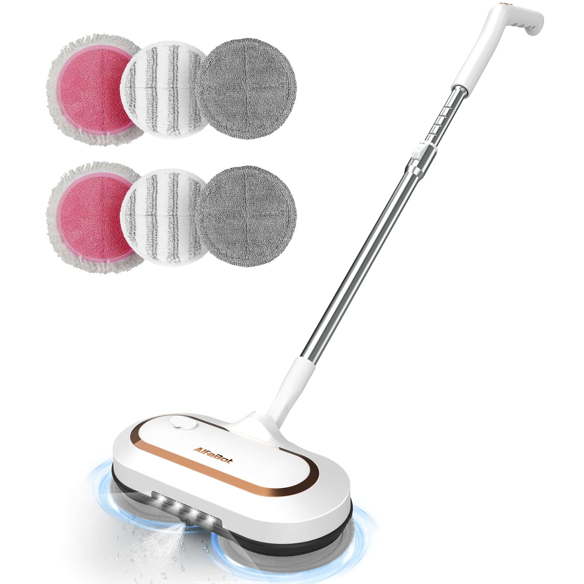 Electric Mop, AlfaBot S2 Cordless Spin Mop for Floor Cleaning, with LED Headlight and Sprayer/400ML Big Tank/60 Mins Runtime, Lightweight Floor Scrubber for Hardwood Floors, Tile, Laminate - Image 1