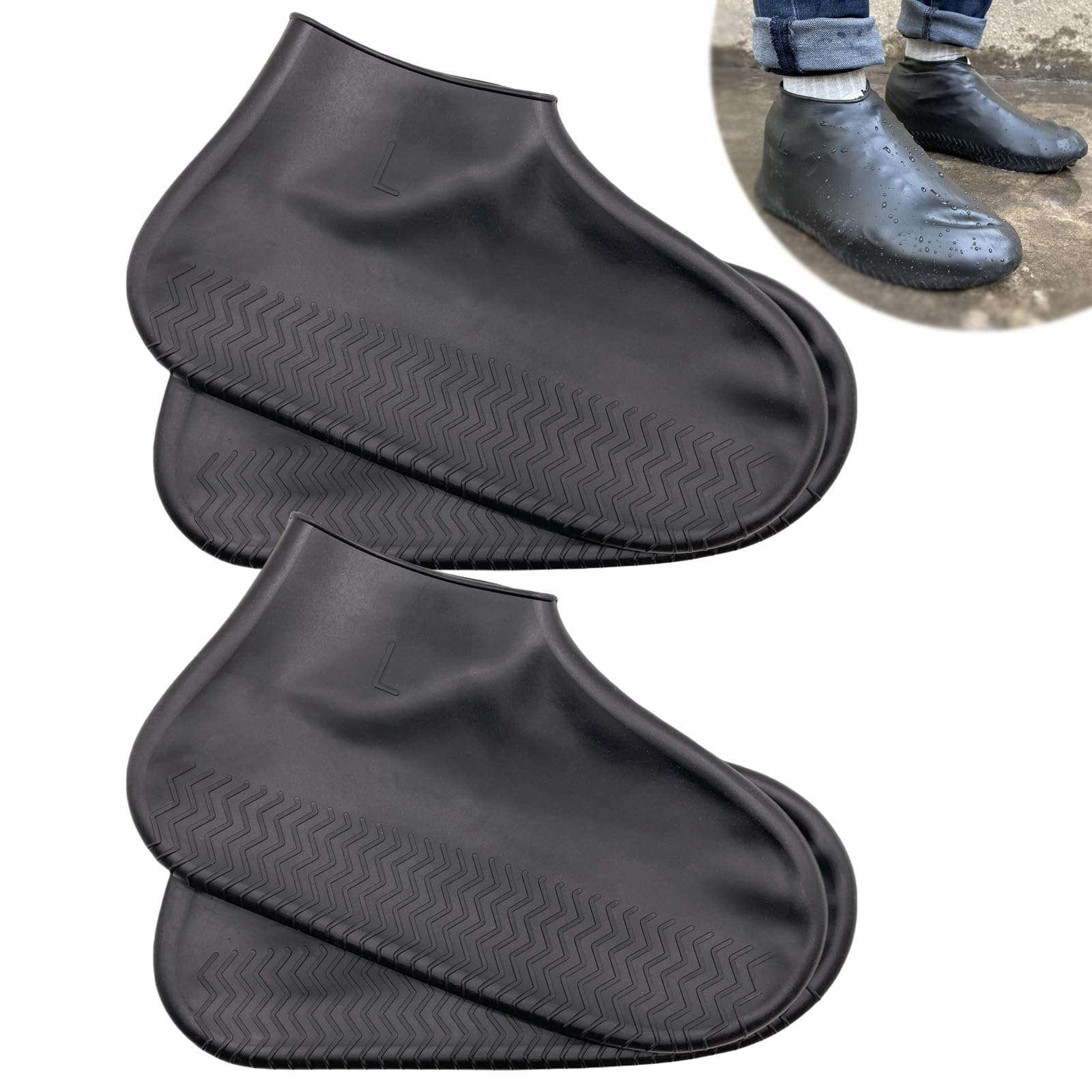 LSDWL Waterproof Shoe Covers 2 Pairs,Rain Shoe Covers Reusable Silicone Non Slip Shoe Covers for Outdoor,Rain Shoe Covers for Women and Men (Black, Large) - Image 1