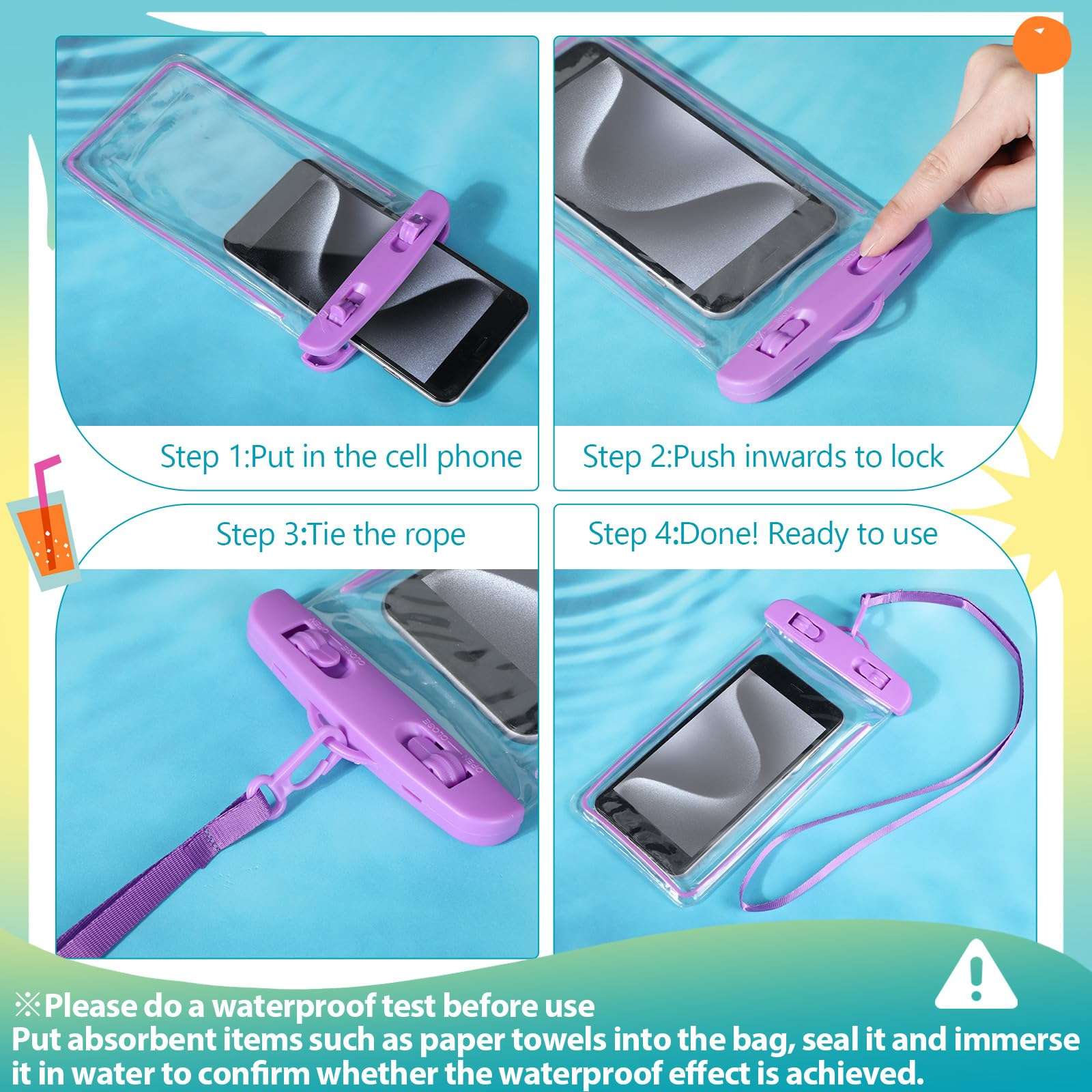 Abbylike 80 Pcs Universal Waterproof Phone Pouch, Multicolor | Dry Bag with Lanyard | Glow in The Dark | For Outdoor Swimming & Snorkeling | Beach Travel Must Haves | For Smartphones up to 7" - Image 5