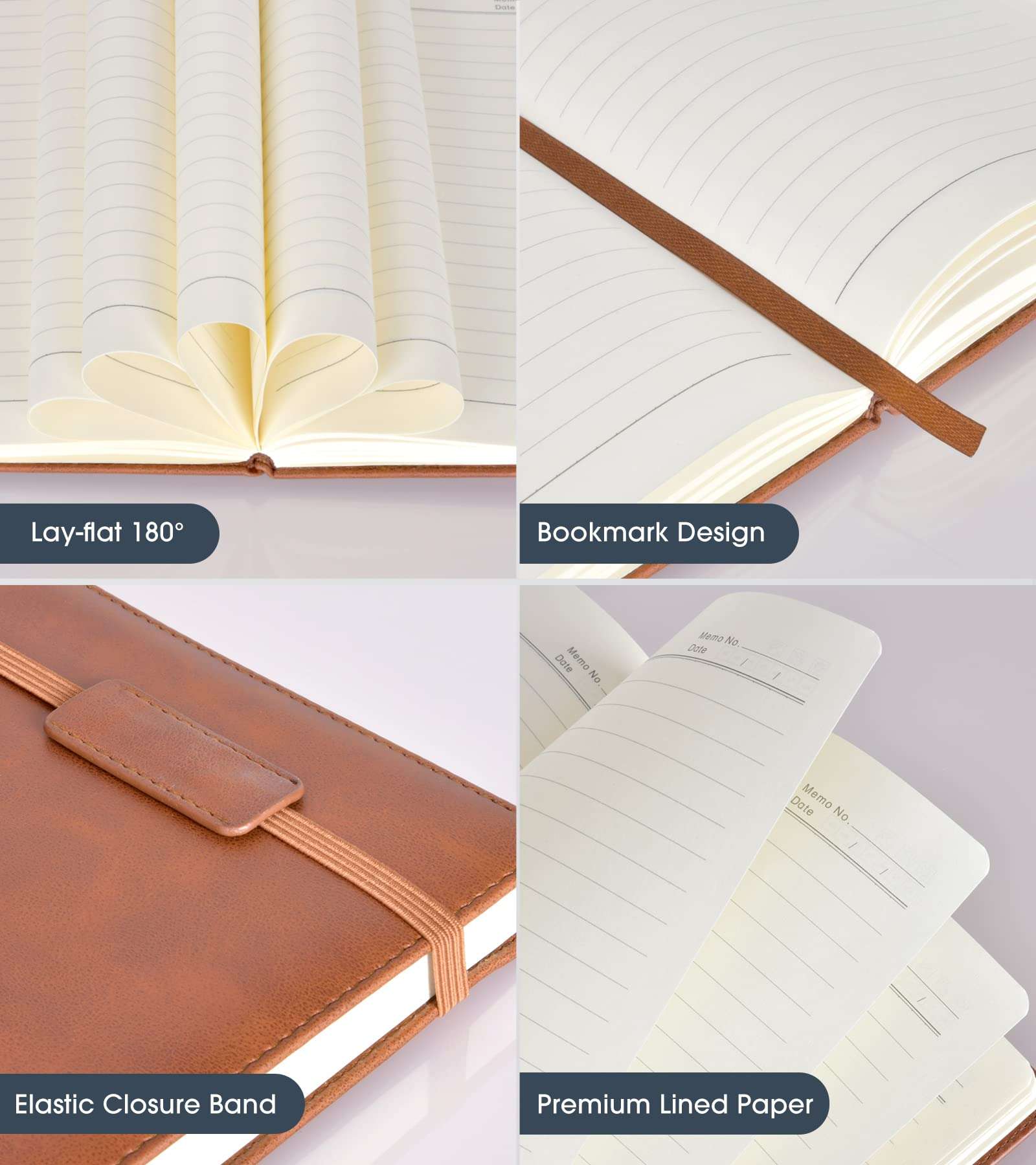 Biuwory Lined Journal Notebook for Women Men,256 Pages A5 Hardcover Leather Journals for Writing,Travel,Business,Work & School,College Ruled Notebooks for Note Taking,Diary Notepad 5.7"×8.3"(Brown) - Image 4