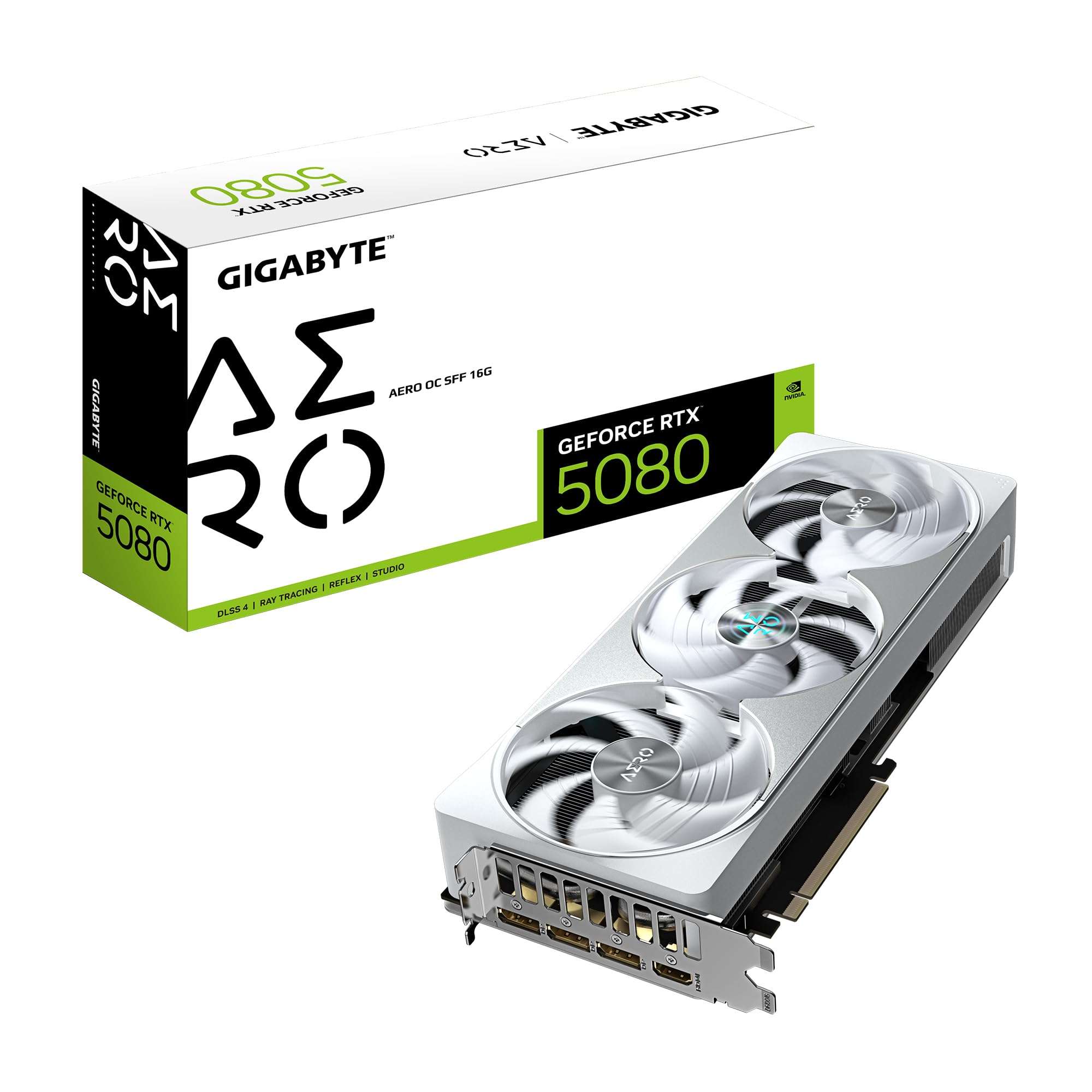 Gigabyte GeForce RTX 5080 AERO OC SFF 16G Graphics Card - 16GB GDDR7, 256 Bit, PCI-E 5.0, 2730MHz Core Clock, 3 x DisplayPort, 1 x HDMI, GV-N5080AERO OC-16GD - Image 1