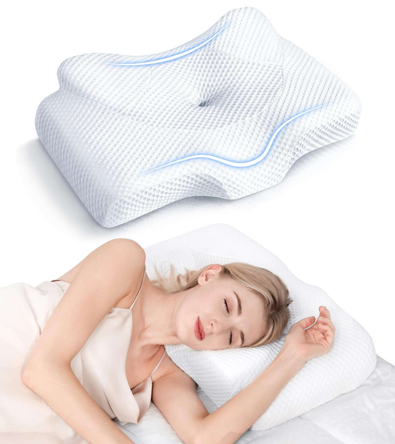 Osteo Cervical Pillow for Neck Pain Relief, Hollow Design Odorless Memory Foam Pillows with Cooling Case, Adjustable Orthopedic Bed Pillow for Sleeping, Support for Side Back Sleepers - Image 1