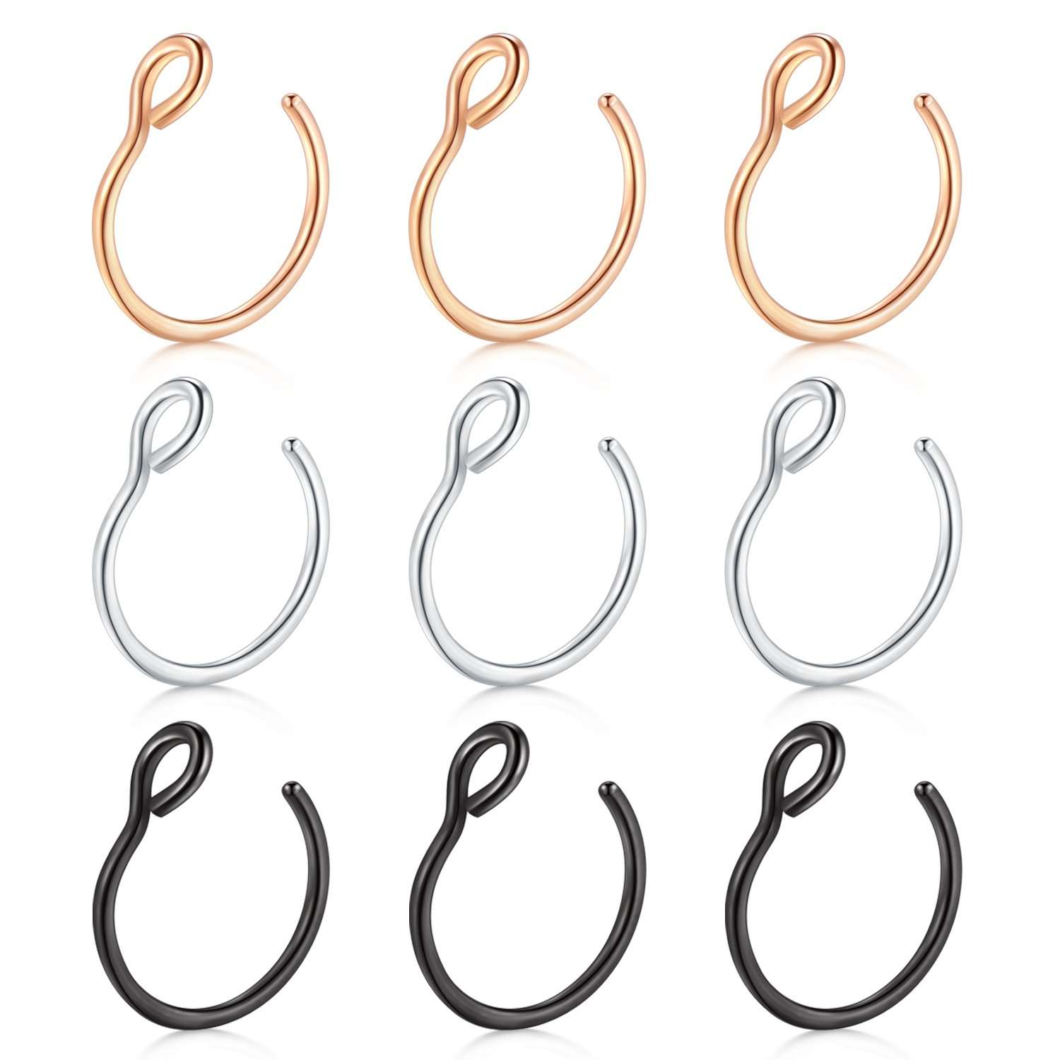 D.Bella 20G Fake Piercing Jewelry Hoop for Faux Lip Septum Nose Ring Set,8mm - Image 1