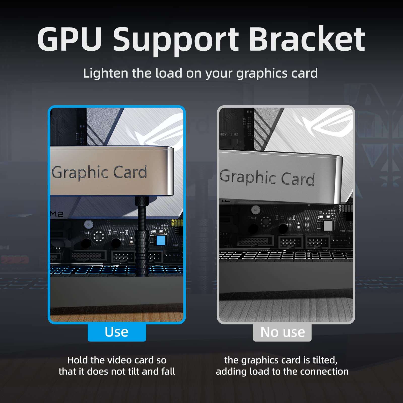 Ausvrkkit GPU Support Bracket, 2.75-4.52Inch GPU Sag Bracket with Non-Slip Sheet, GPU Holder for Prevent Graphics Card Sag (Black) - Image 2