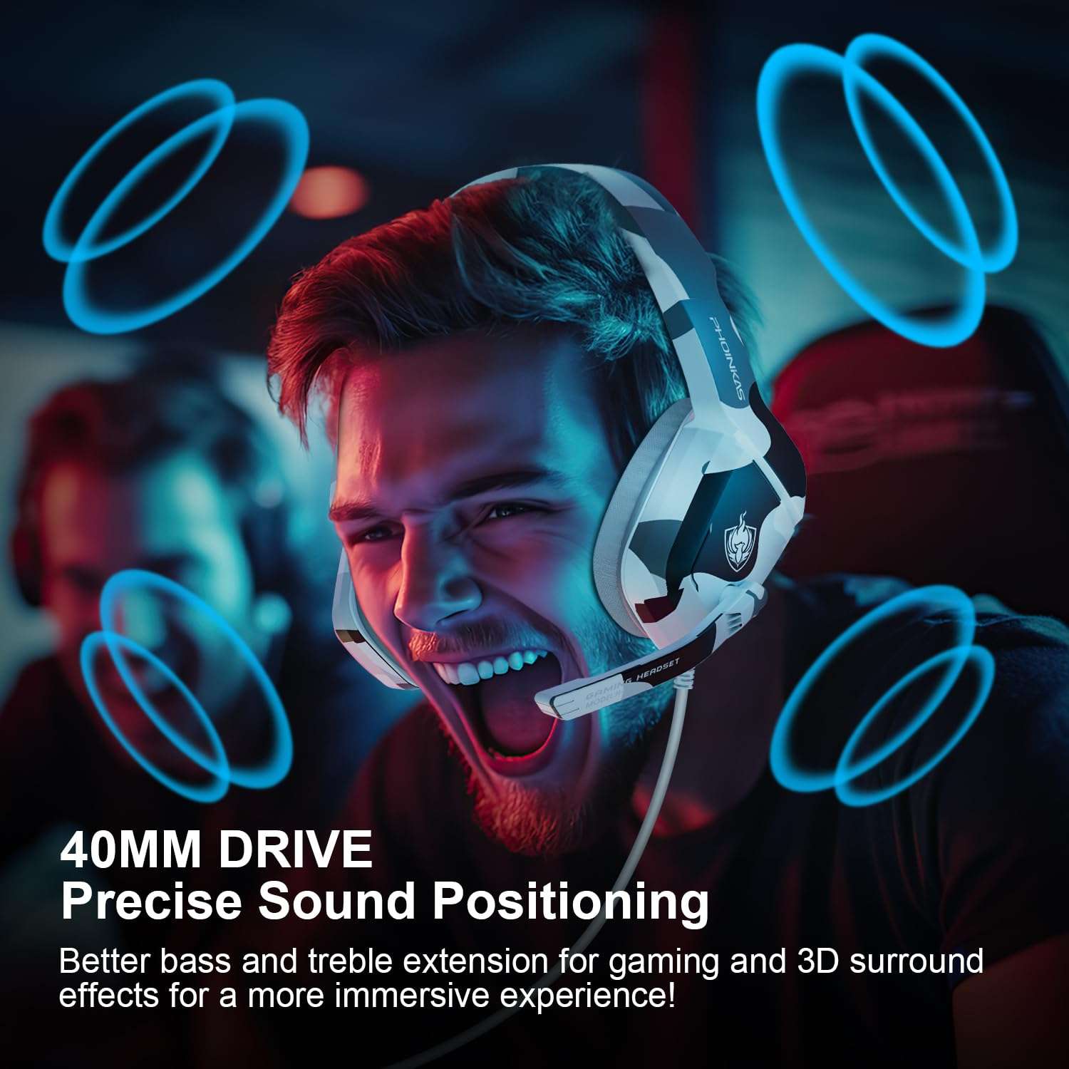 PHOINIKAS Gaming Headset for PS4, Xbox One, PC, Laptop, Mac, Nintendo Switch, 3.5MM PS4 Stereo Headset Over Ear Headphones with Noise-Cancelling Mic, Bass Surround - Camo - Image 3