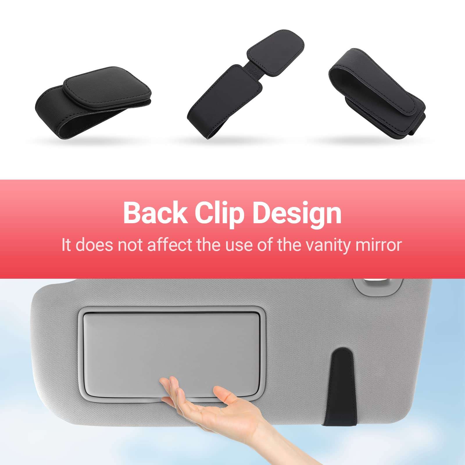 KanSmart Sunglass Holder for Car Sun Visor, Magnetic Sunglasses Clip, Leather Glasses Eyeglass Holder and Ticket Card Clip, Auto Interior Accessories Universal for Car SUV Truck Pickup -Black - Image 6