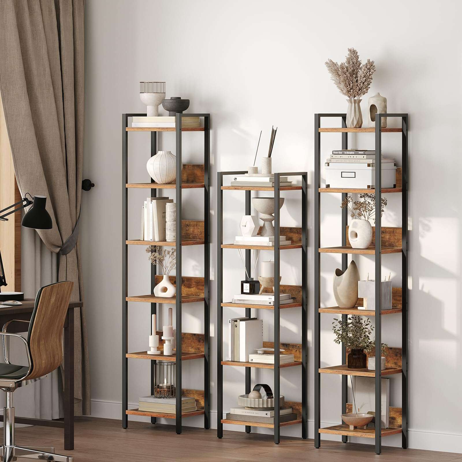 MAHANCRIS Bookshelf, 6-Tier Bookcase, Standing Book Shelf for Small Space, Storage Shelf Organizer, for Living Room, Bedroom, Study, Balcony, Rustic Brown and Black BKHR6601 - Image 2