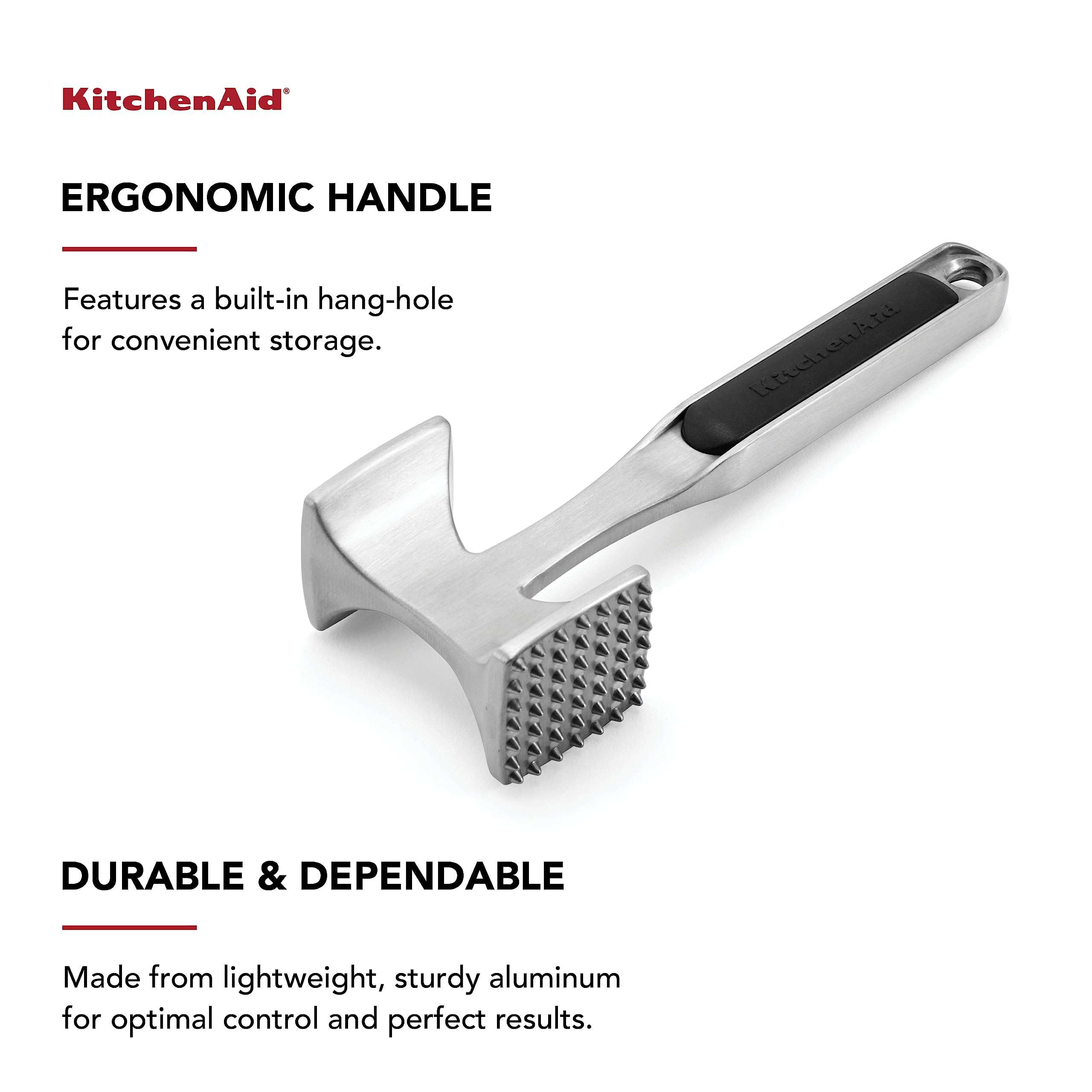 KitchenAid Gourmet Multi Sided Meat Tenderizer for Pounding Meats, Nuts, Shellfish, ect, Hang Hole for Easy Storage, Hand Wash, One Size, Black - Image 3