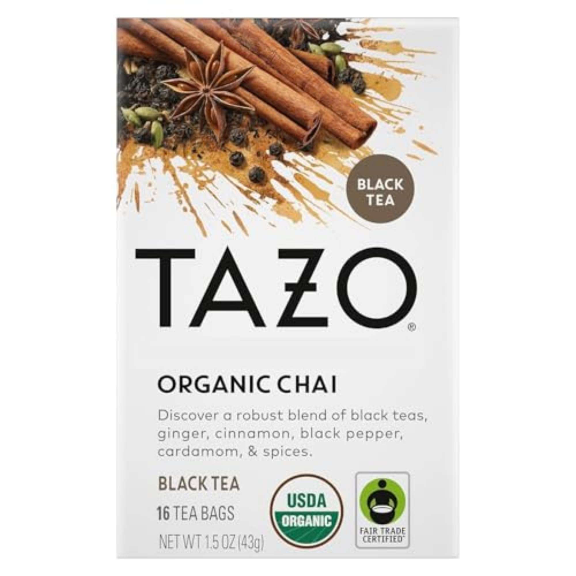 TAZO Organic Chai Black Tea Bags, Caffeinated tea, 16 Total Bags - Image 1