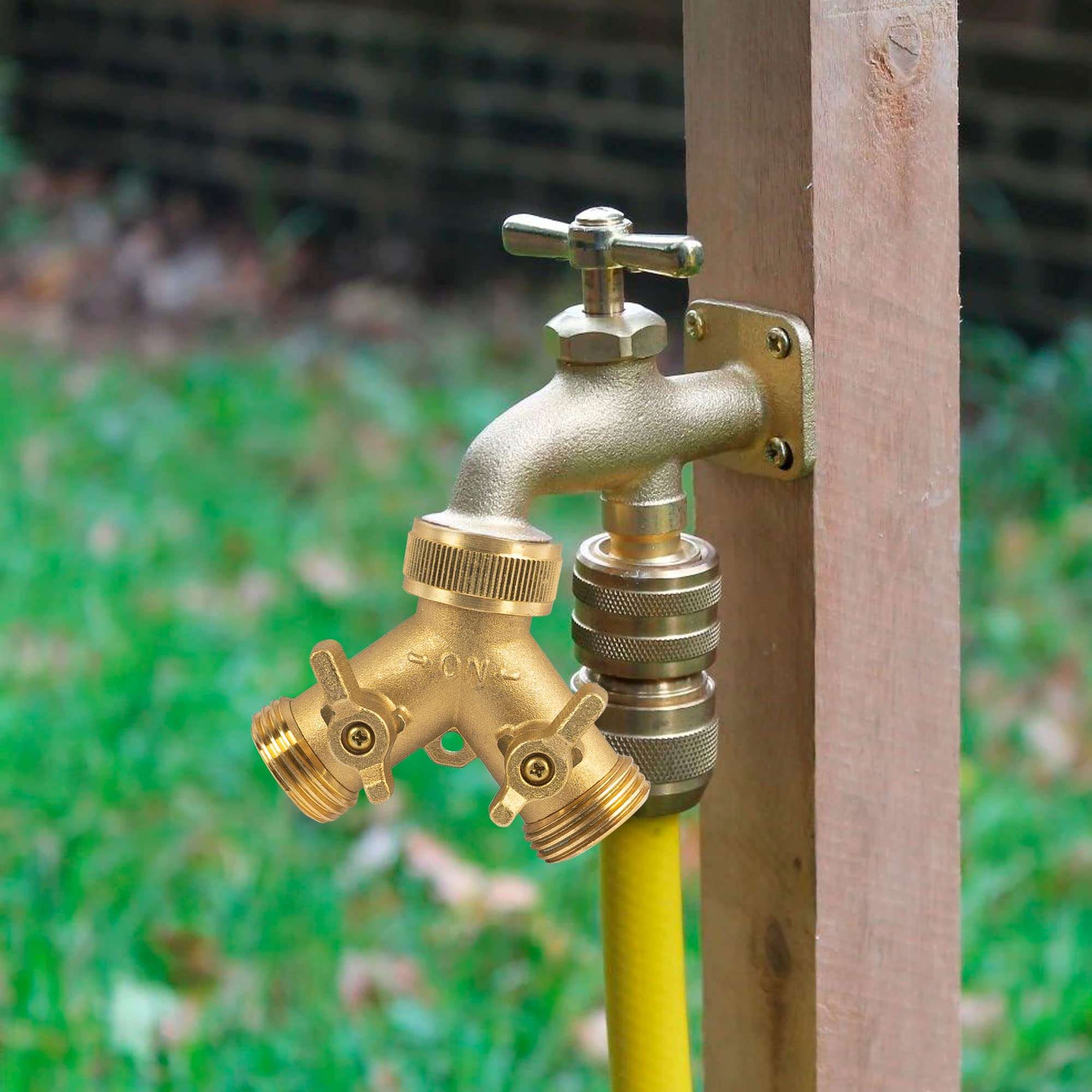 Hourleey Brass Garden Hose Splitter (2 Way), Solid Brass Hose Y Splitter 2 Valves with 2 Extra Rubber Washers (Brass) - Image 5