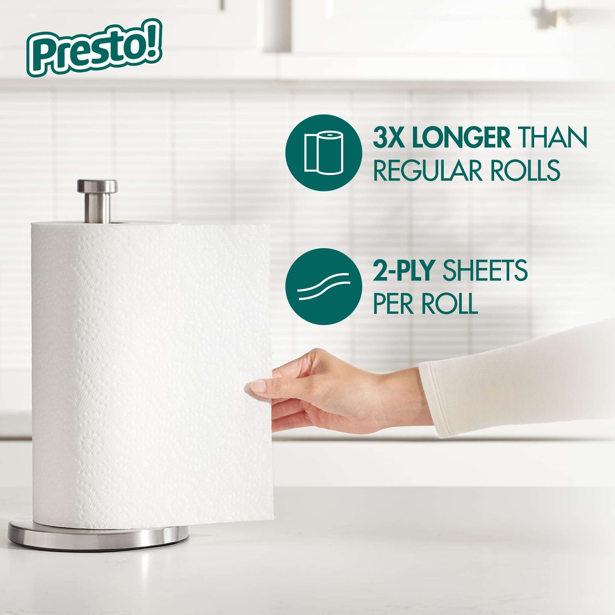 Amazon Brand - Presto! Flex-a-Size Paper Towels, 158 Sheet Huge Roll, 12 Rolls (2 Packs of 6), Equivalent to 38 Regular Rolls, White - Image 4