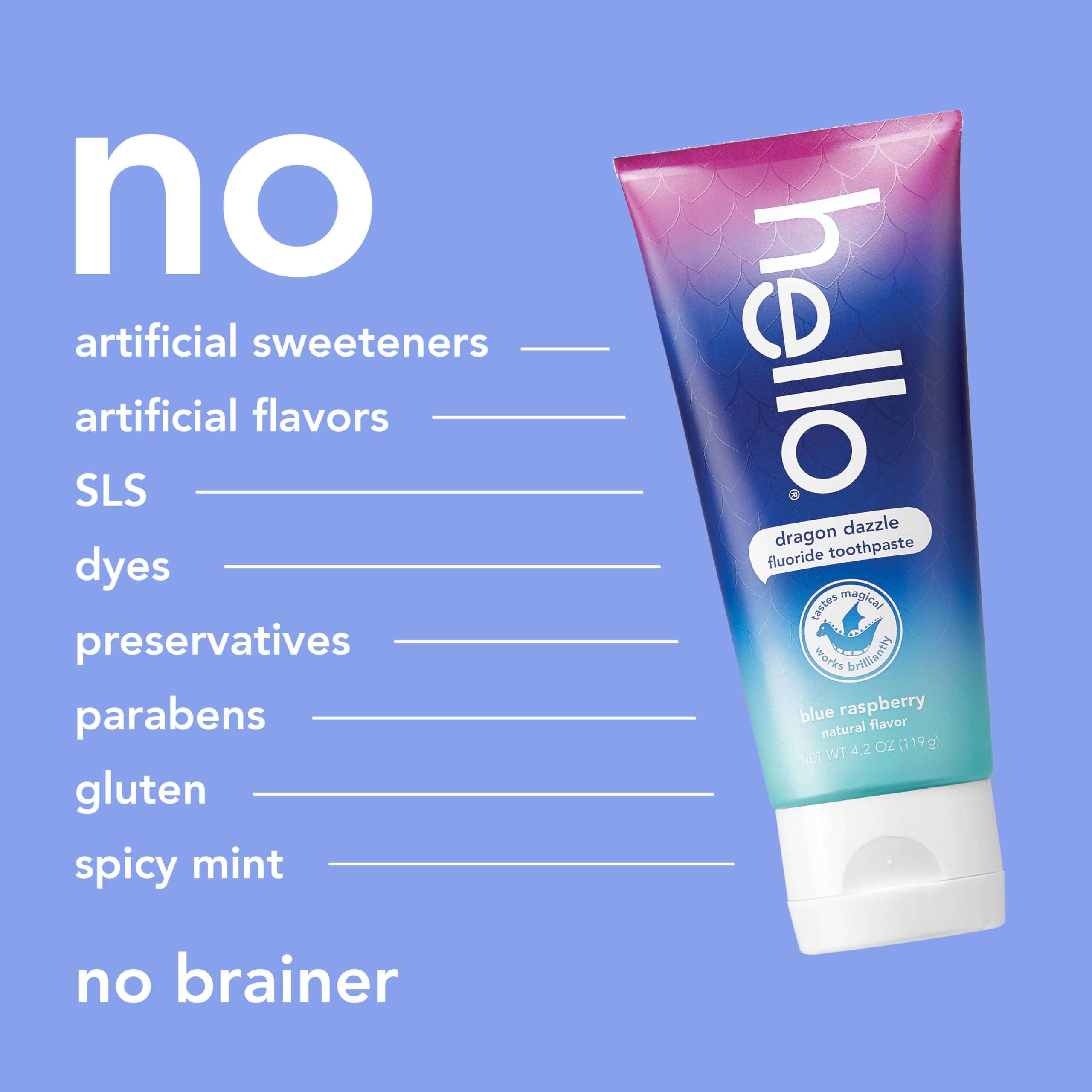 hello Dragon Dazzle Blue Raspberry Kids Toothpaste, Fluoride Toothpaste, Ages 2+, No Artificial Sweeteners, No SLS, Gluten Free, Vegan, Pack of 3, 4.2 OZ Tubes - Image 6