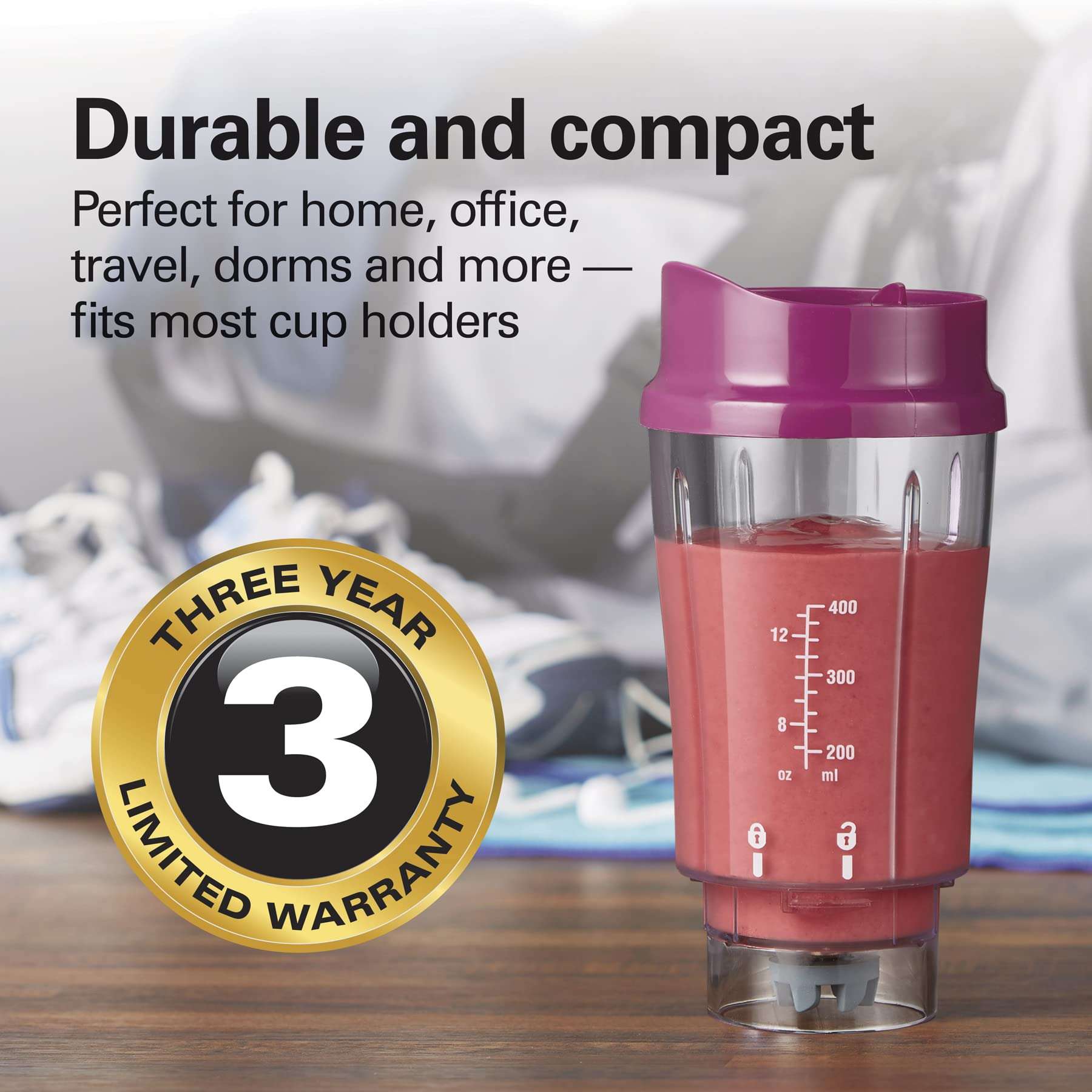 Hamilton Beach Portable Blender for Shakes and Smoothies with 14 Oz BPA Free Travel Cup and Lid, Durable Stainless Steel Blades for Powerful Blending Performance, Raspberry (51131) - Image 6
