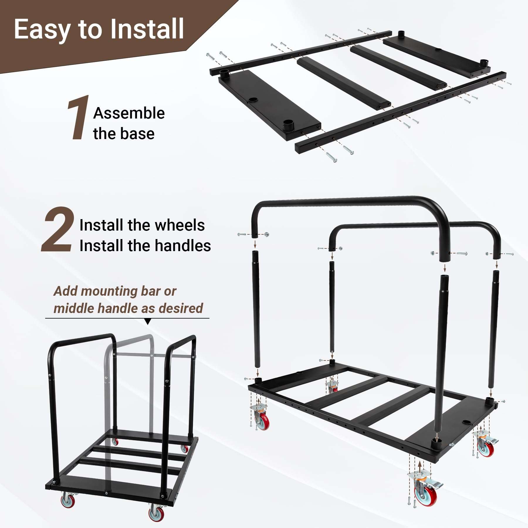 Eastrexon Folding Table Cart, Heavy Duty Table Dolly w/ 5" PU Swivel Wheels, Drywall Dolly Cart w/ 1800 LBS & 10 Table Capacity for Party Events, Hotel, Factory, Warehouse, (45.6" L x 29" W x 39" H) - Image 9