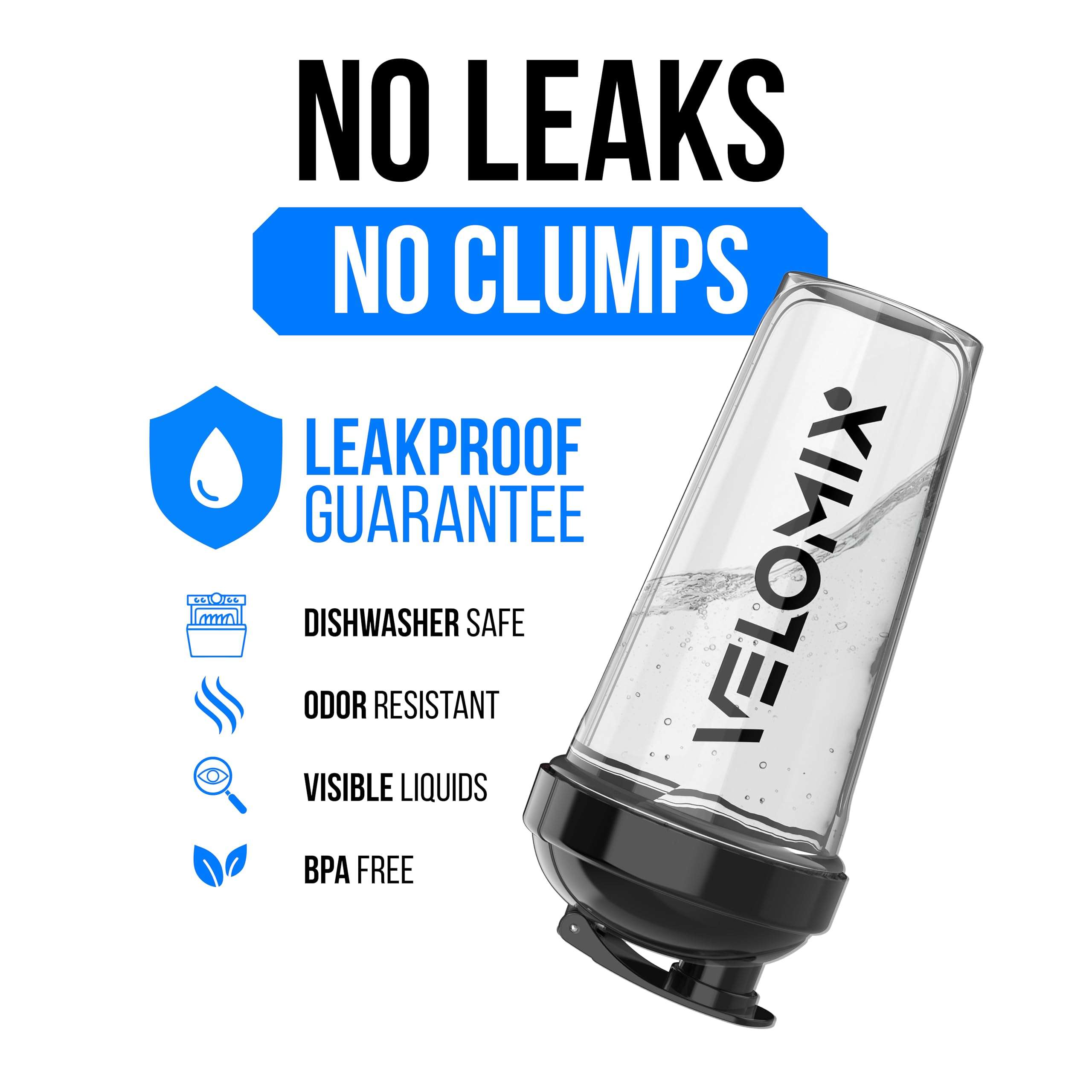 VELOMIX -2 Pack- 28 oz Protein Shaker Bottles for Protein Mixes - 2x Wire Whisk | Leak Proof Shaker Cups for Protein Shakes | Protein Shaker Bottle Pack (Black/Transparent) - Image 3
