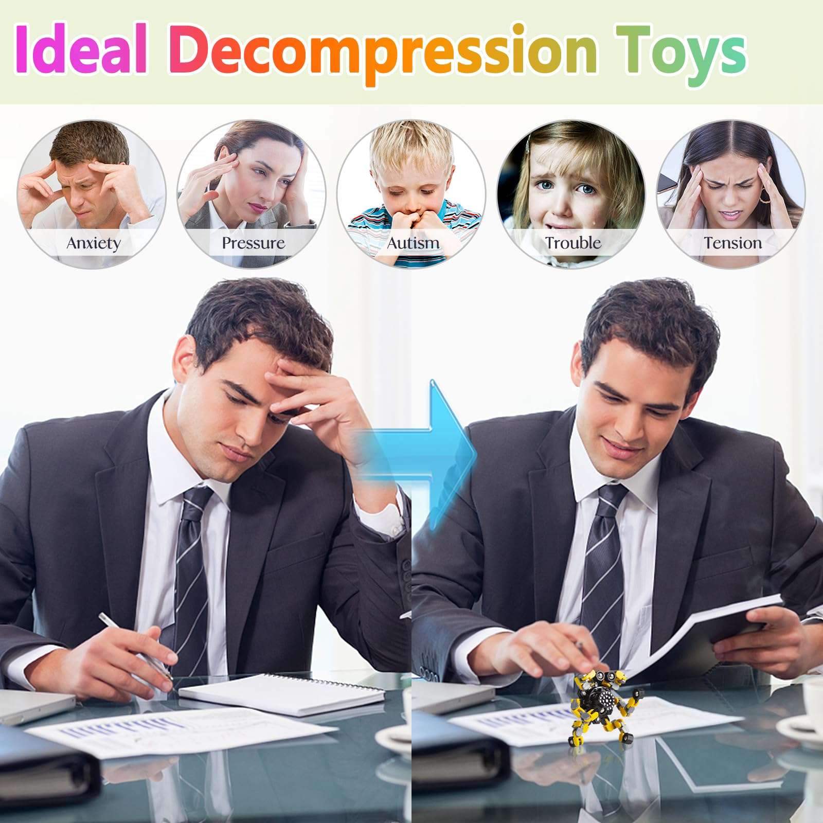 Gokeey Transformable Fidget Spinners 4 Pcs for Kids and Adults Stress Relief Sensory Toys for Boys and Girls Fingertip Gyros for Party Favors Stocking Stuffers Bulk for Kids - Image 5