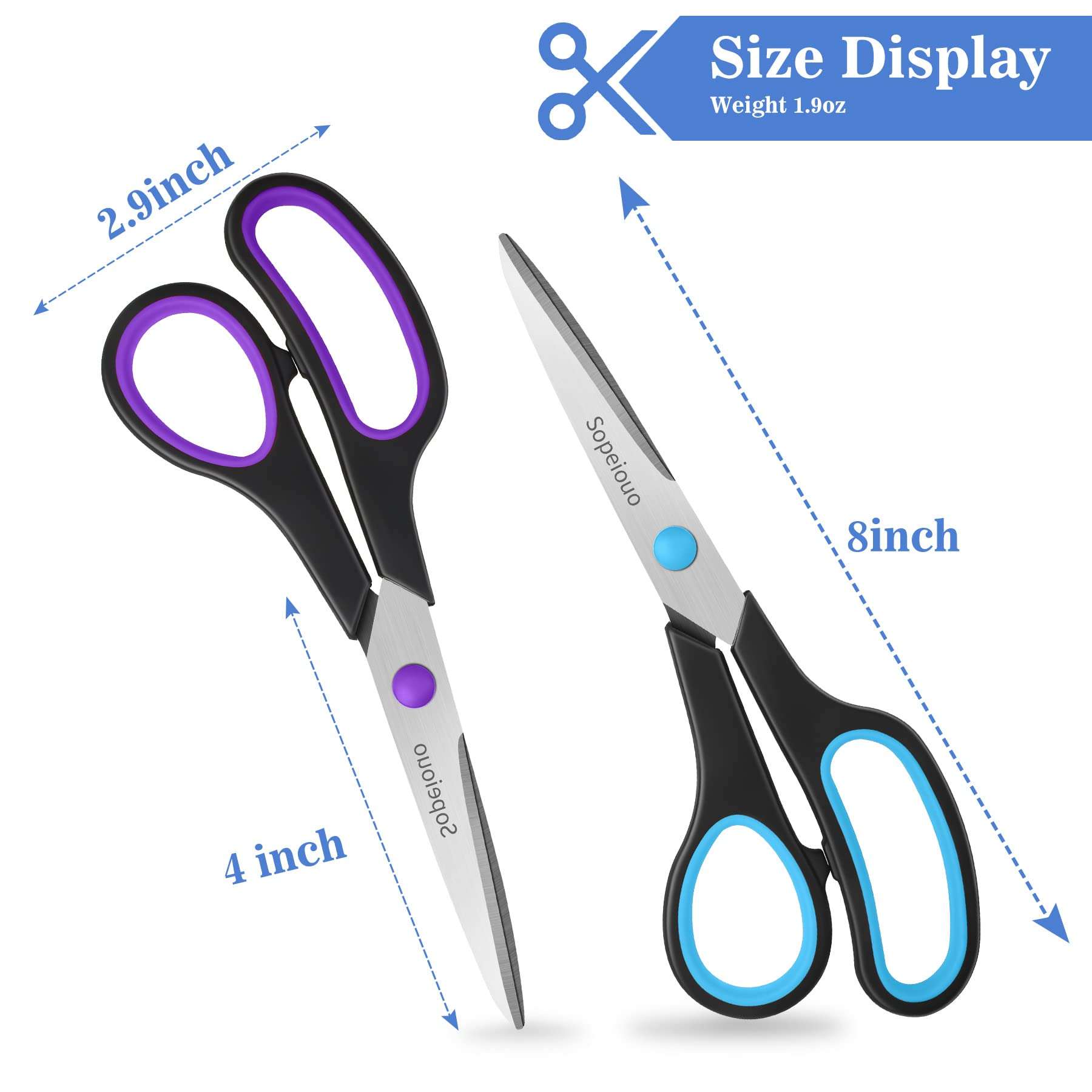 Scissors Set of 6-Pack, 8" Scissors All Purpose Comfort-Grip Handles, Sharp Scissor for Office Home School Craft Sewing Fabric Supplies, High/Middle School Student Teacher, Right/Left Hand - Image 3