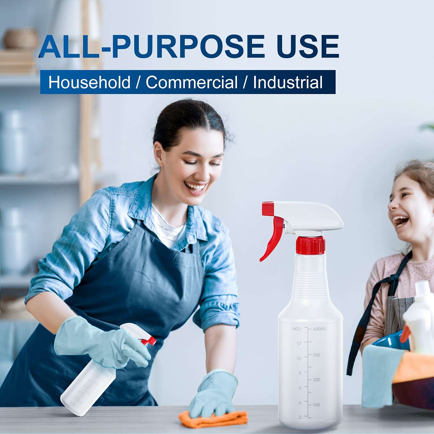 Veco Spray Bottle (5 Pack,16 Oz) with Measurements and Adjustable Nozzle(Mist & Stream Mode), HDPE Plastic Spray Bottles for Cleaning Solution, Household/Commercial/Industrial Use, No Leak and Clog - Image 3