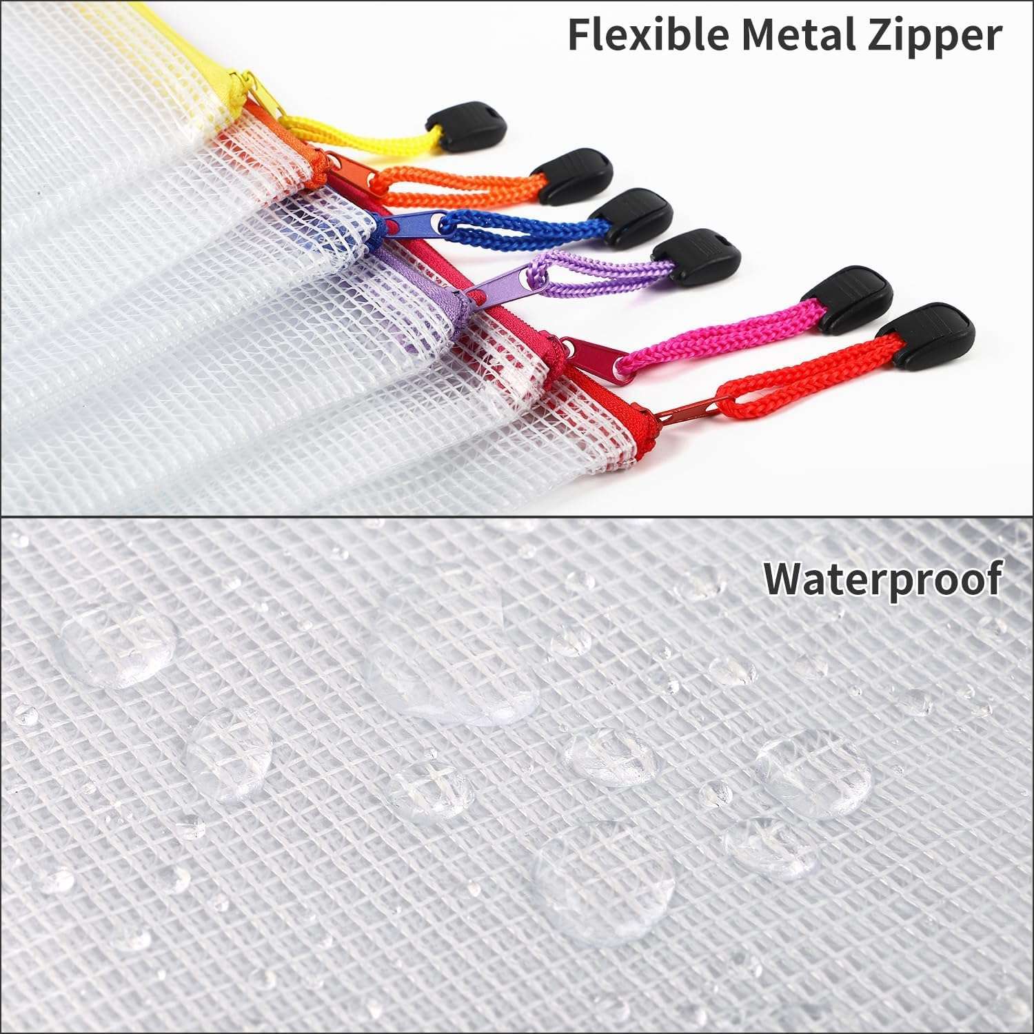 EOOUT 30pcs Mesh Zipper Pouch Bags, 8 Sizes Plastic Bags, 8 Colors Waterproof Pouches with slide fastener for Organization, Multipurpose for Travel, School Supplies, Office and Home Organization - Image 5