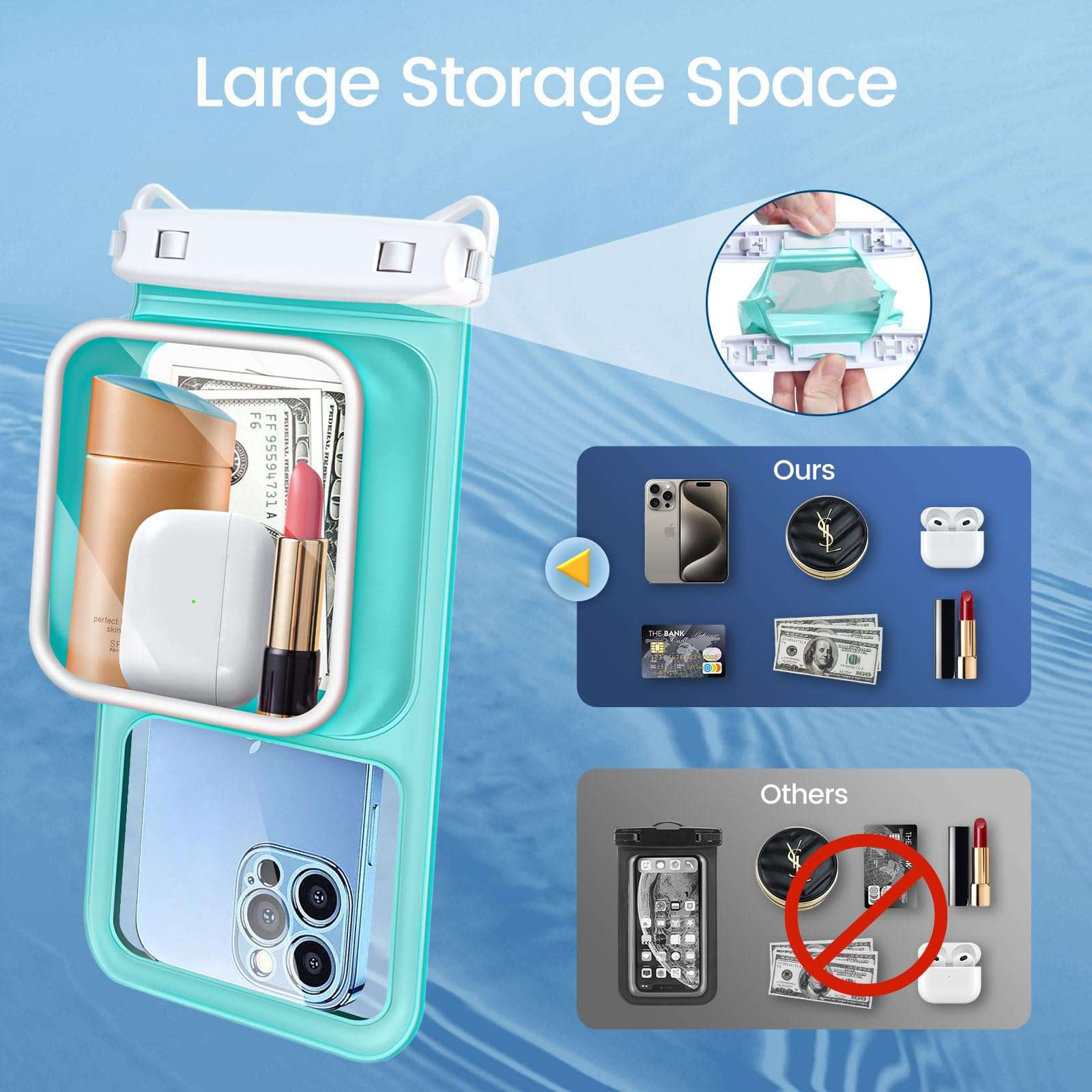 Niveaya 2 Pack IPX8 Waterproof Phone Pouch, Large Space Floating | Water Proof Phone Case with Lanyard | Phone Dry Bag | Beach Cruise Ship Essentials | Up to 8.5" - Image 3