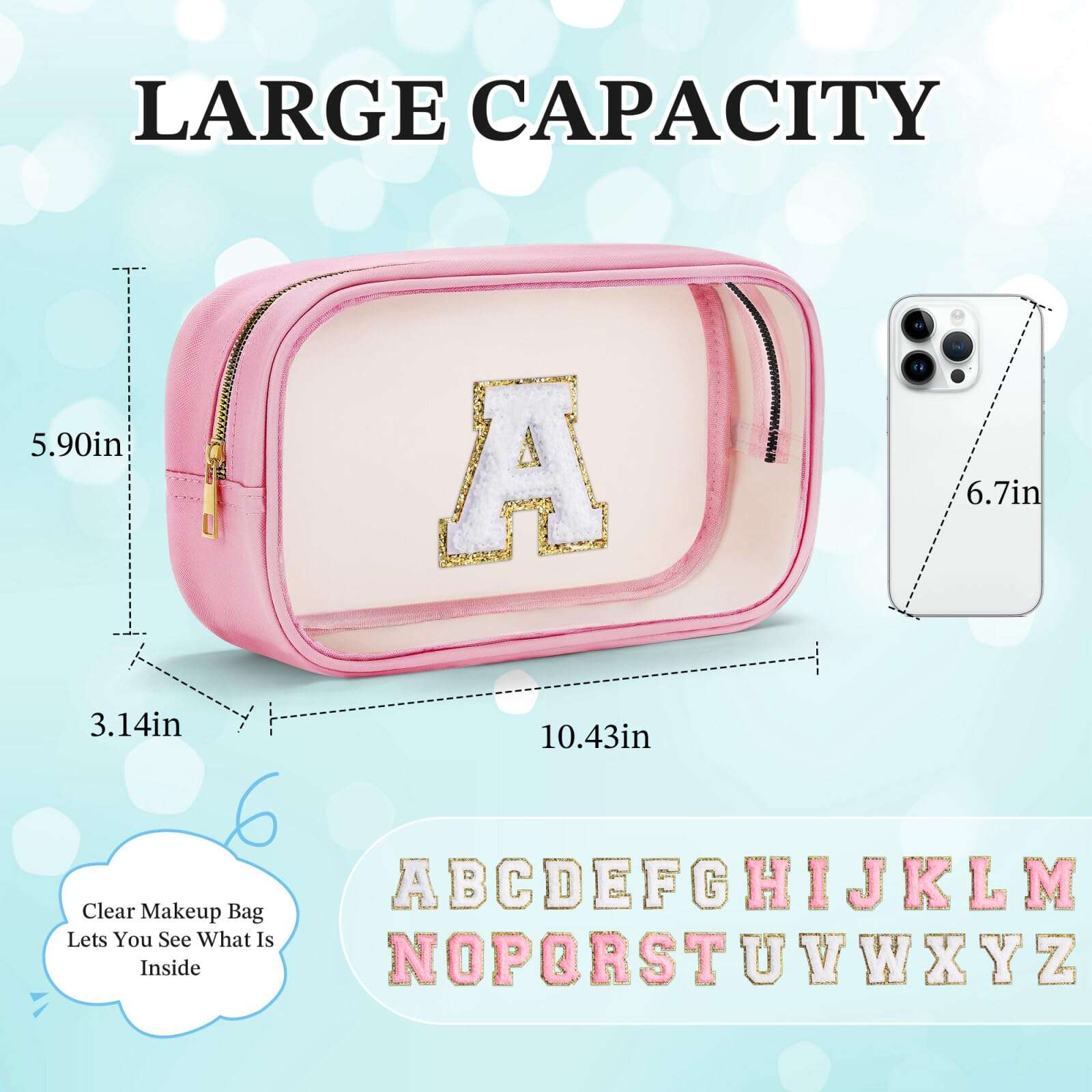 YOOLIFE Birthday Gifts Clear Makeup Bag Cosmetic Bag Pink Preppy Stuff Travel Accessories Makeup Pouch Birthday Gift for 4 5 6 7 8 9 10 11 12 Year Old Girls Graduation Teacher Gift K - Image 3