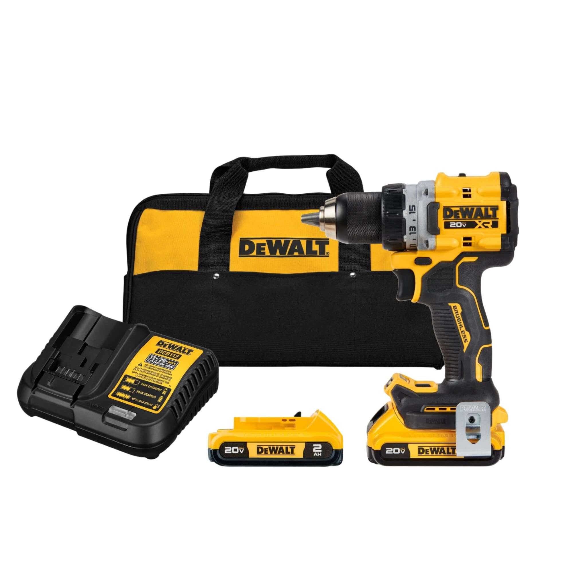 DEWALT 20V MAX XR Cordless Drill/Driver Kit, Brushless, Compact, with 2 Batteries and Charger (DCD800D2) - Image 1