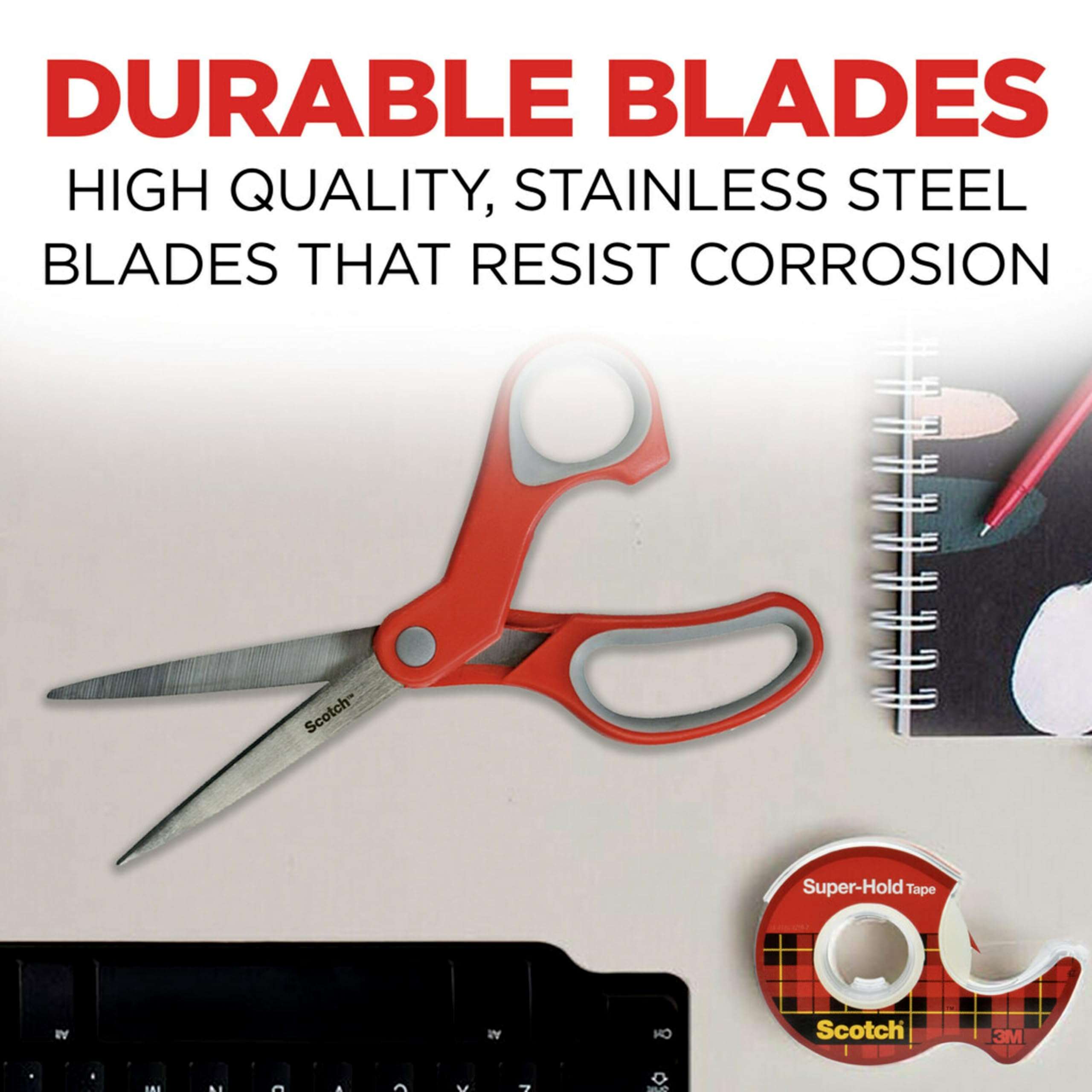 Scotch Multi-Purpose Stainless Steel All-Purpose 2 Pairs of Scissors, 8 Inches, Red & Gray, Great for home, school and office - Image 5