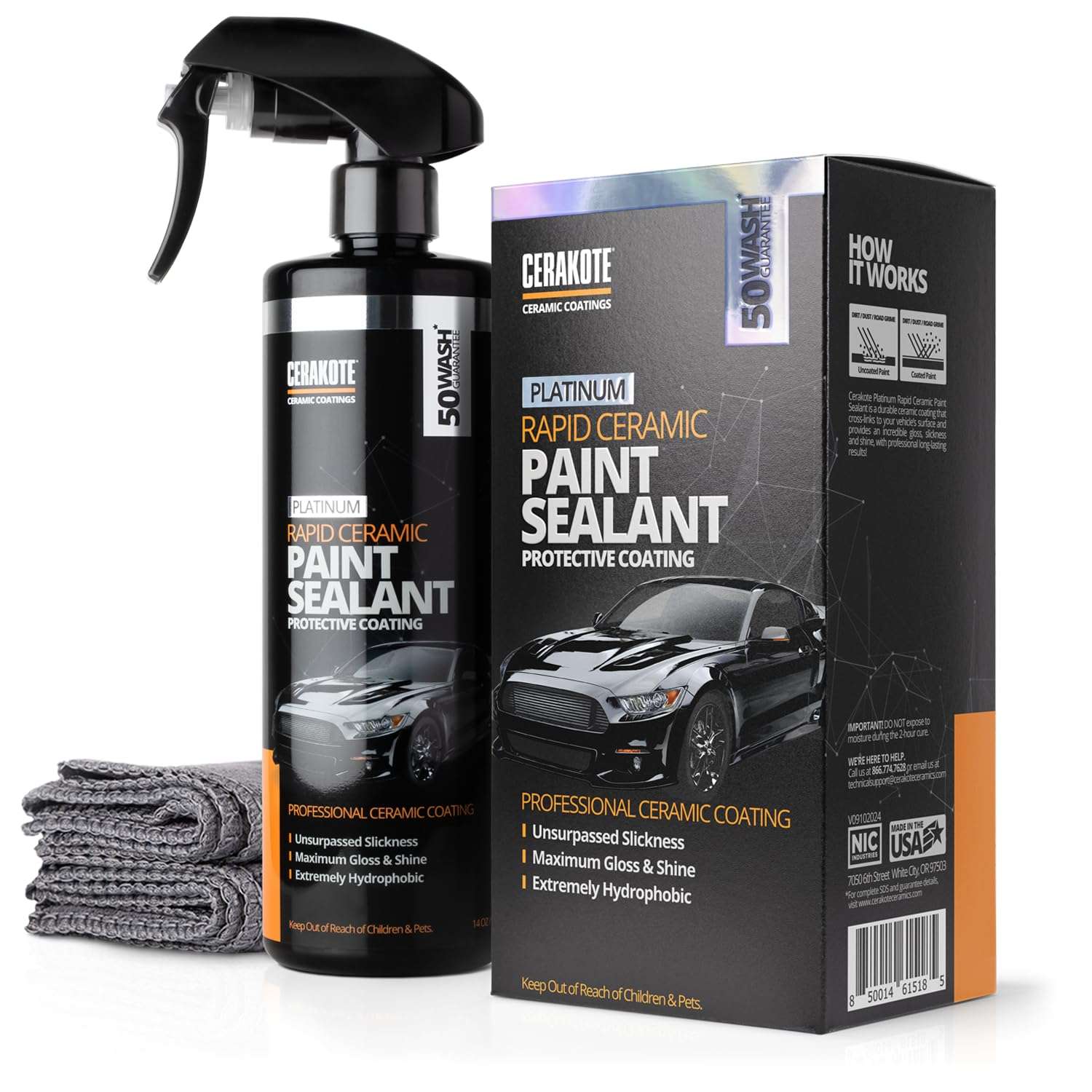 CERAKOTE® Platinum Rapid Ceramic Paint Sealant Spray - 14 oz Bottle - Maximum Gloss & Shine – Extremely Hydrophobic – Unmatched Slickness - Ceramic Spray Coating - 50 Wash Rating - Image 1