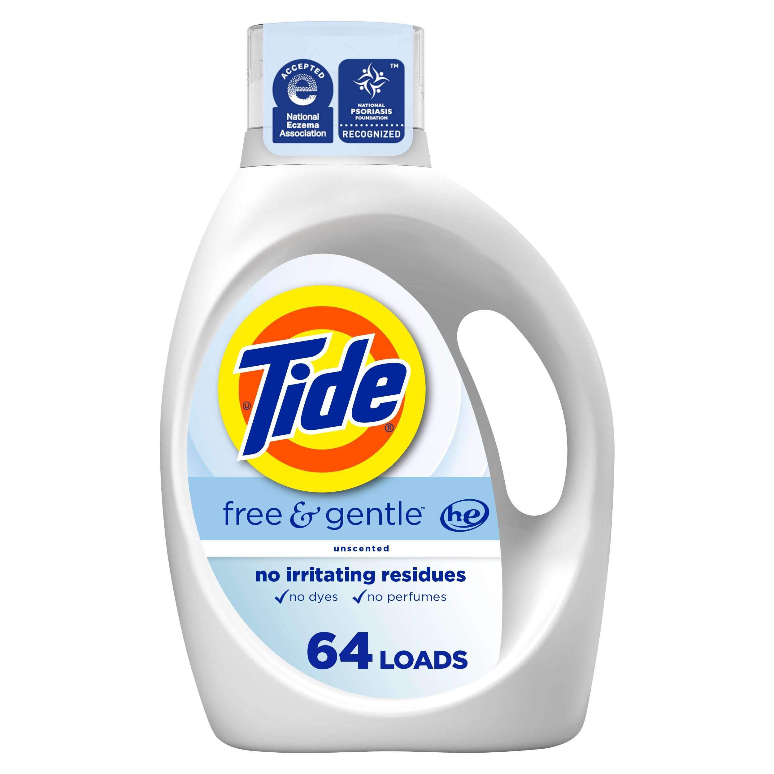 Tide Free & Gentle, Liquid Laundry Detergent Soap, Unscented, Hypoallergenic for Sensitive Skin and Free of Dyes, HE Compatible, 64 Loads, 84 fl oz - Image 1