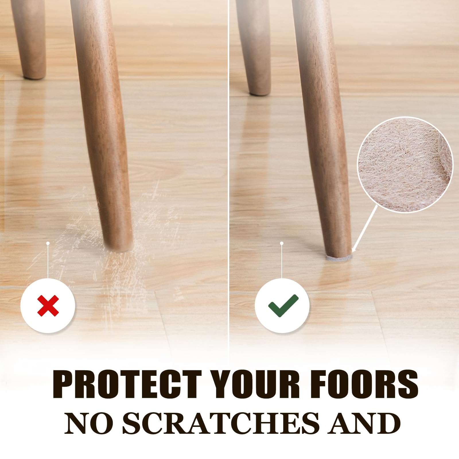 Yelanon Felt Furniture Pads for Hardwood Floors -216 Pcs Premium Felt Pads for Chair Legs, Floor Protectors for Furniture, Beige & Brown - Image 3