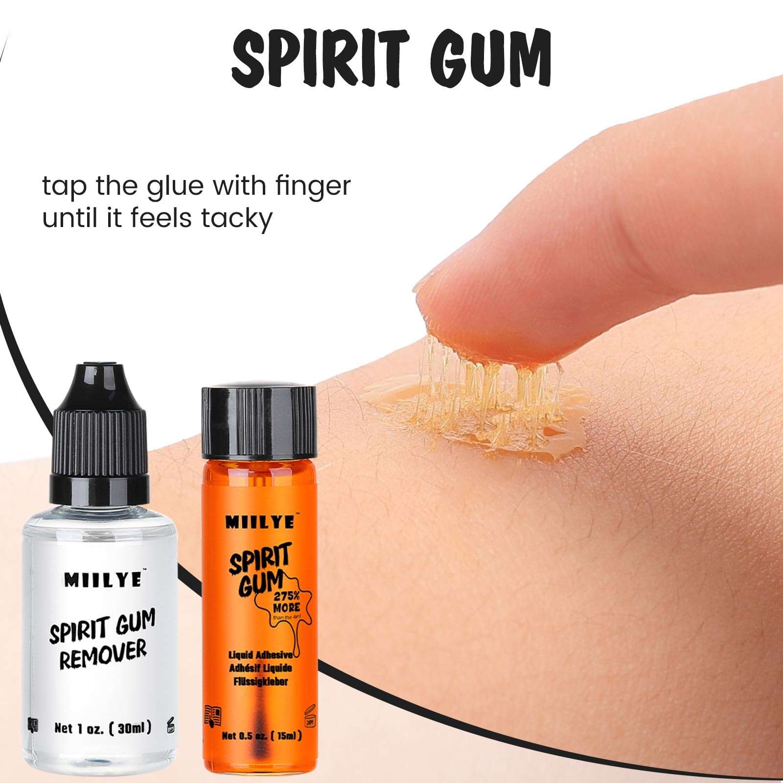 MIILYE Spirit Gum Adhesive and Remover – 15ml Professional Cosmetic Glue for Face, Skin, Body, Stage Special Effect Prosthetics Makeup & Cosplay Wig - Image 3