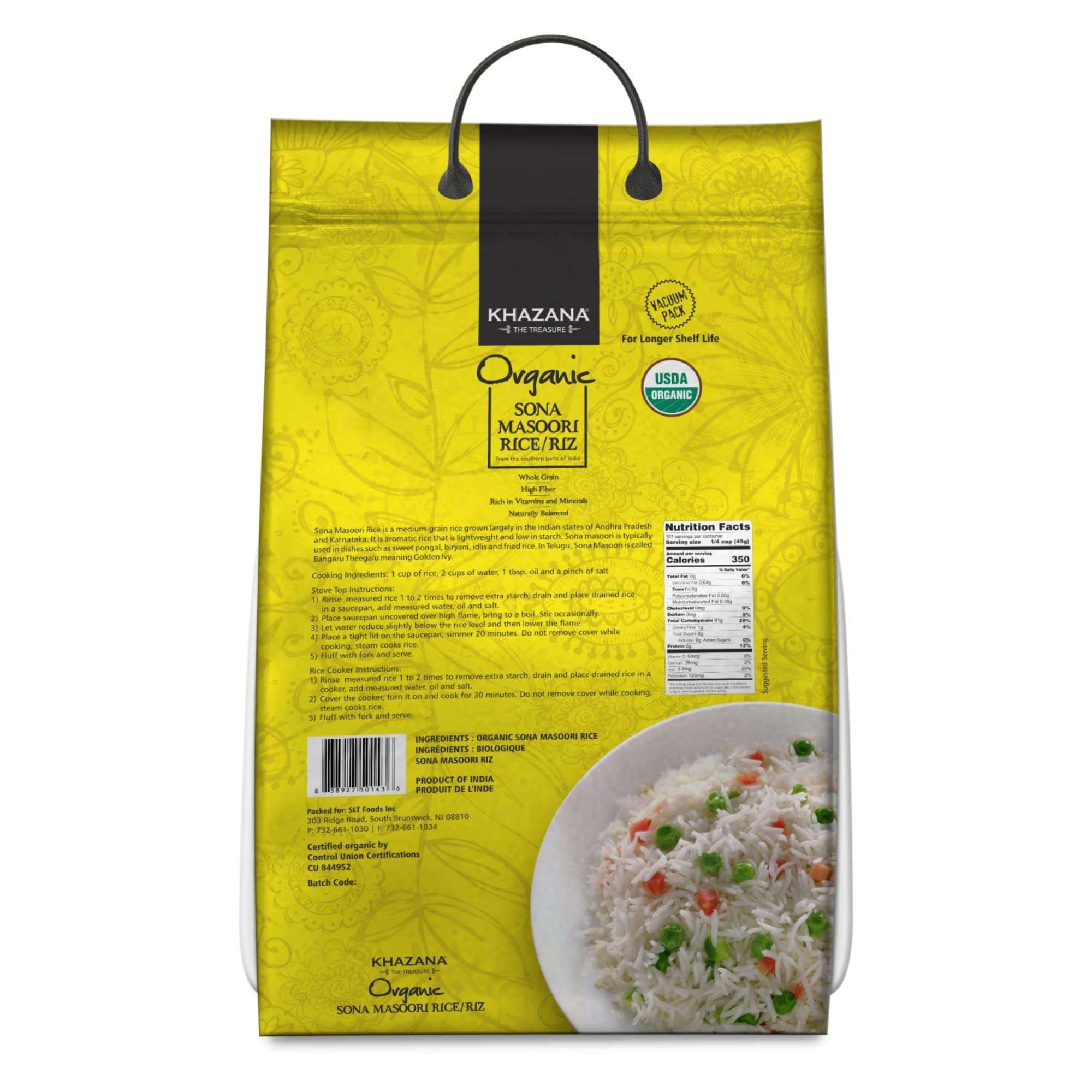 Organic Sona Masoori Rice by Khazana in 10 lb Bag - Aromatic and Flavorful Indian Grain - Non-GMO, Gluten Free, Kosher, Cholesterol Free - Image 3