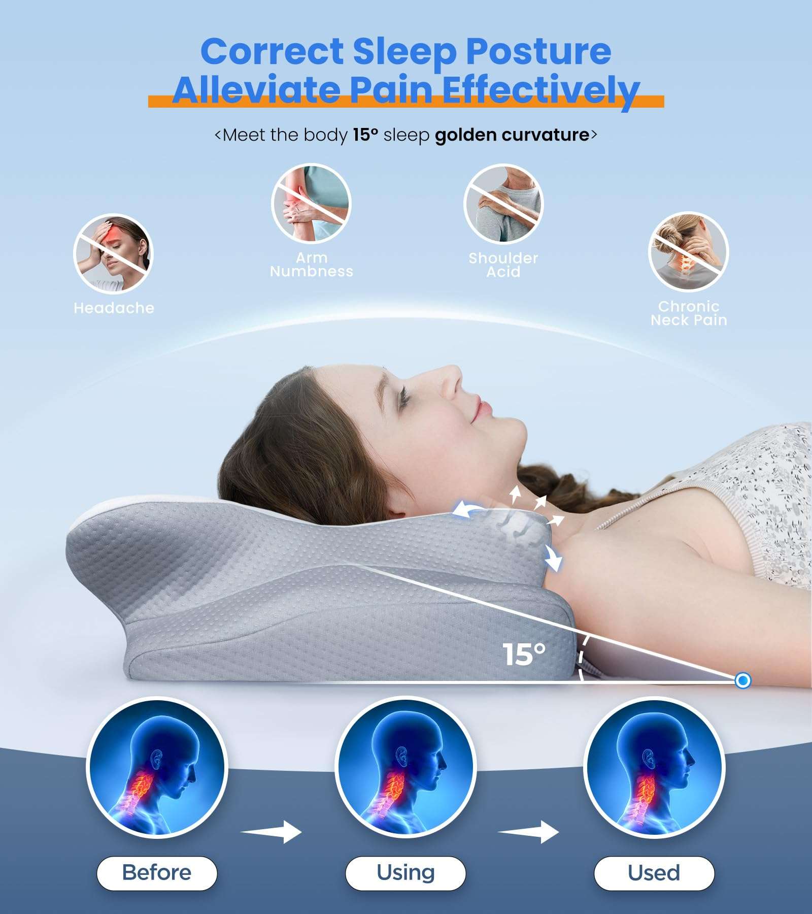 Ultra Pain Relief Cooling Pillow for Neck Support, Adjustable Cervical Pillow Cozy Sleeping, Odorless Ergonomic Contour Memory Foam Pillows, Orthopedic Bed Pillow for Side Back Stomach Sleeper - Image 3