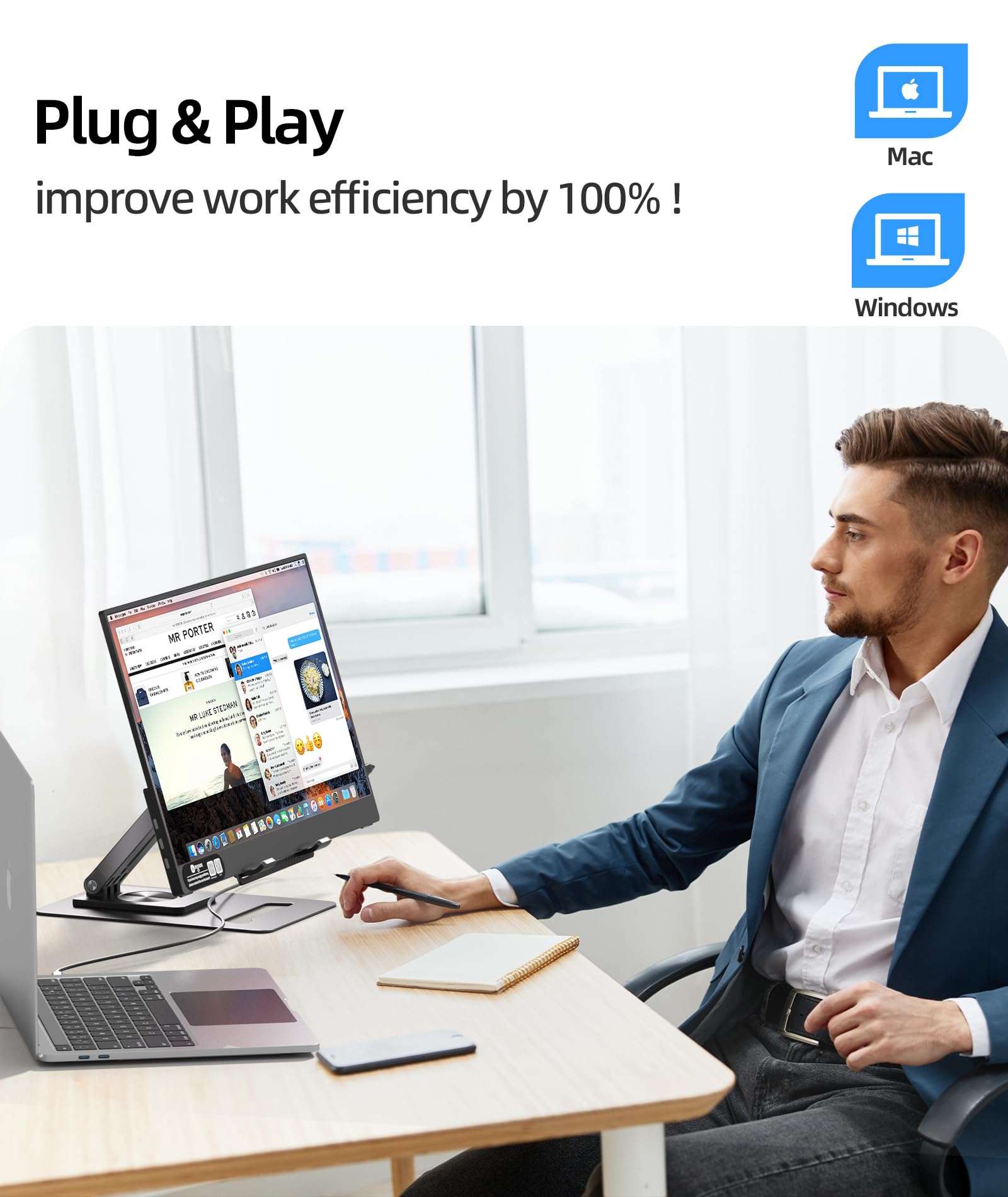 Ingnok 15.6'' FHD IPS Portable Monitor – Ultra Slim External Screen with USB C/HDMI for Laptop, Mac, PC, Phone, PS4, PS5, Switch (Renewed) - Image 6