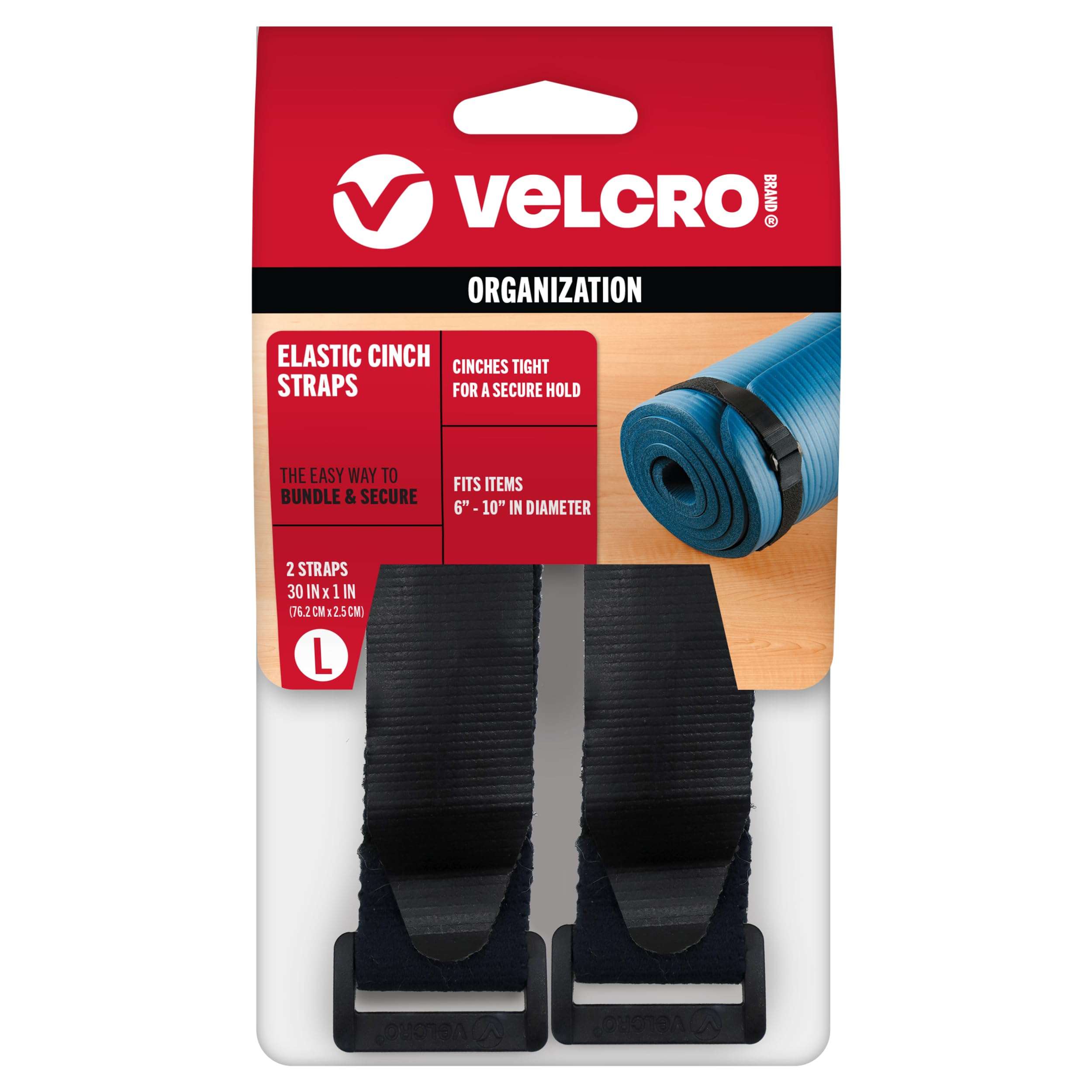VELCRO Brand All-Purpose Elastic Straps | Strong & Reusable | Perfect for Fastening Wires & Organizing Cords | Black, 30in x 1in | 2 Count - Image 1