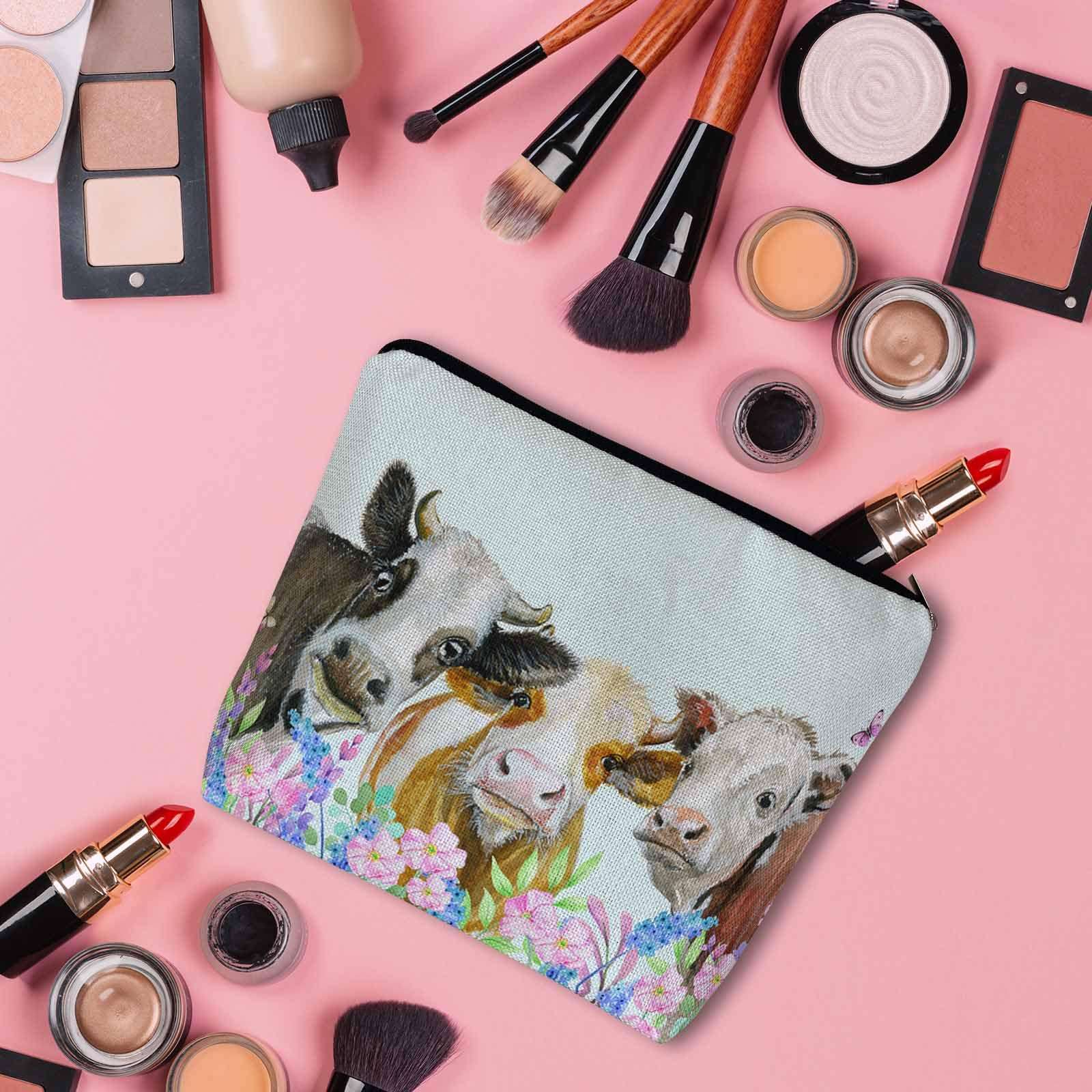 Kalygon Cow Makeup Bags Makeup Organizer, Farm Cows Cute Milk Cattle Flowers Flax Toiletry Bags Travel Cosmetic Bag Makeup Purse Pouch Skincare Bag Wallet Bags For Women Female Mom Daughter - Image 3
