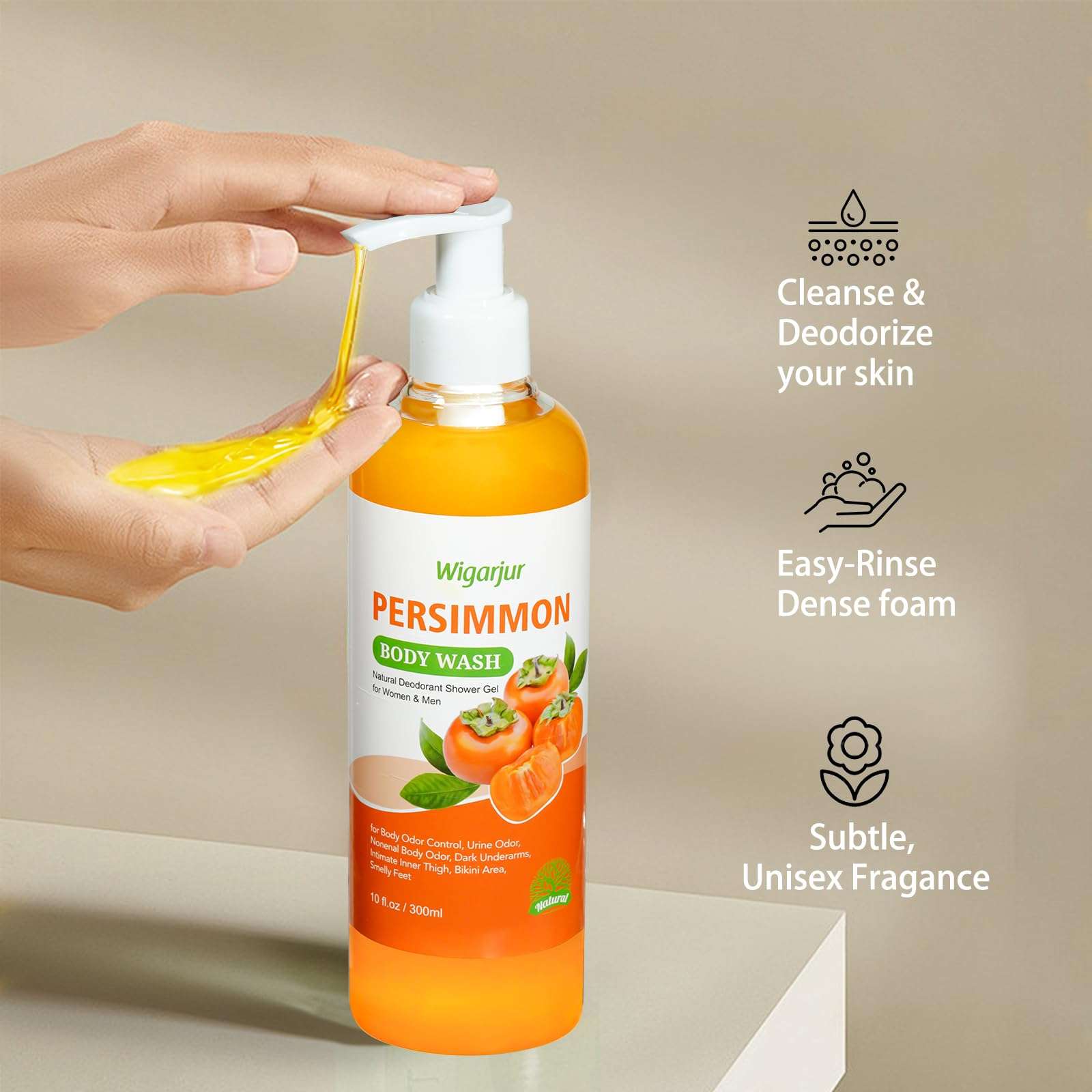 Persimmon Body Wash for Old People Smell, Natural Deodorant Bar Soap for Strong Odor Smelly Feet Remove, Cleansing Body Deodorizing with Persimmon & Green Tea Extracts - Image 5