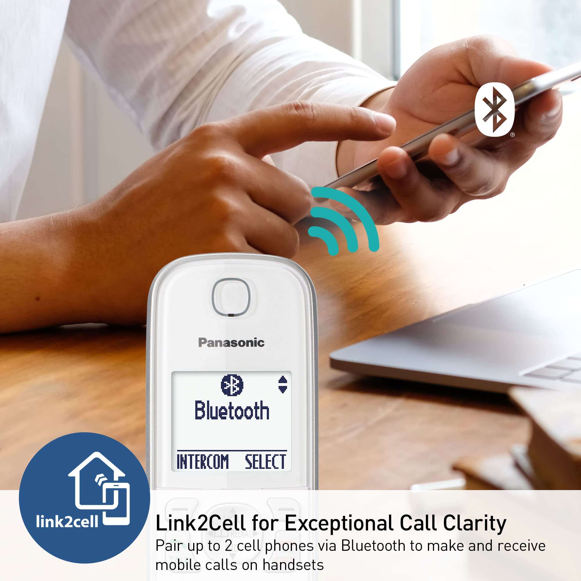 Panasonic Cordless Phone with Answering Machine, Link2Cell Bluetooth, Voice Assistant and Advanced Call Blocking, Expandable System with 4 Handsets - KX-TGD864W (White) - Image 4