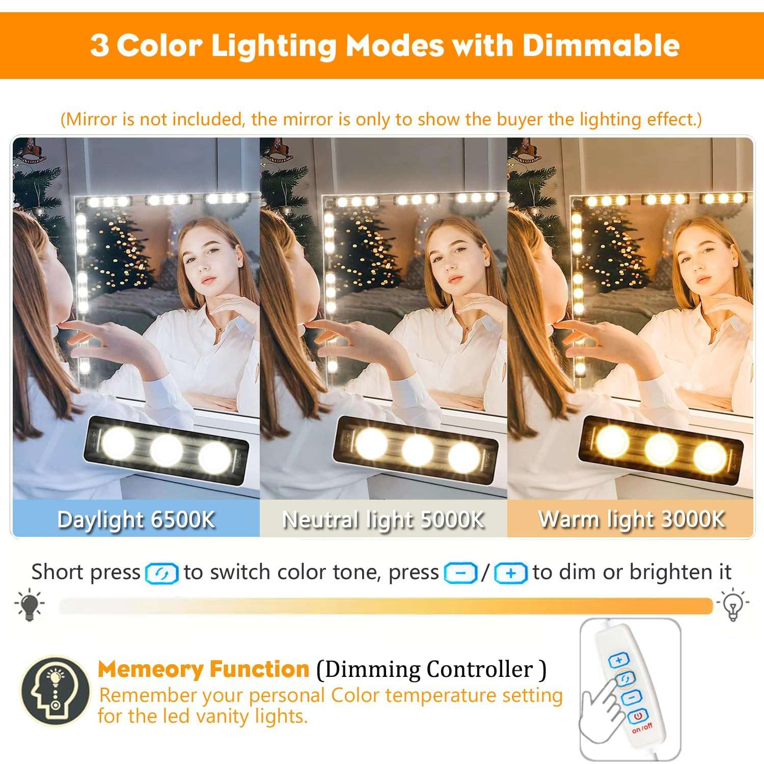 DLOMT Vanity Lights for Mirror LED Makeup Light Strip with 3 Color Temperature Lighting Modes and Dimmable Stick on Vanity Bathroom Mirror,Ultra Bright (Mirror Not Included) - Image 2
