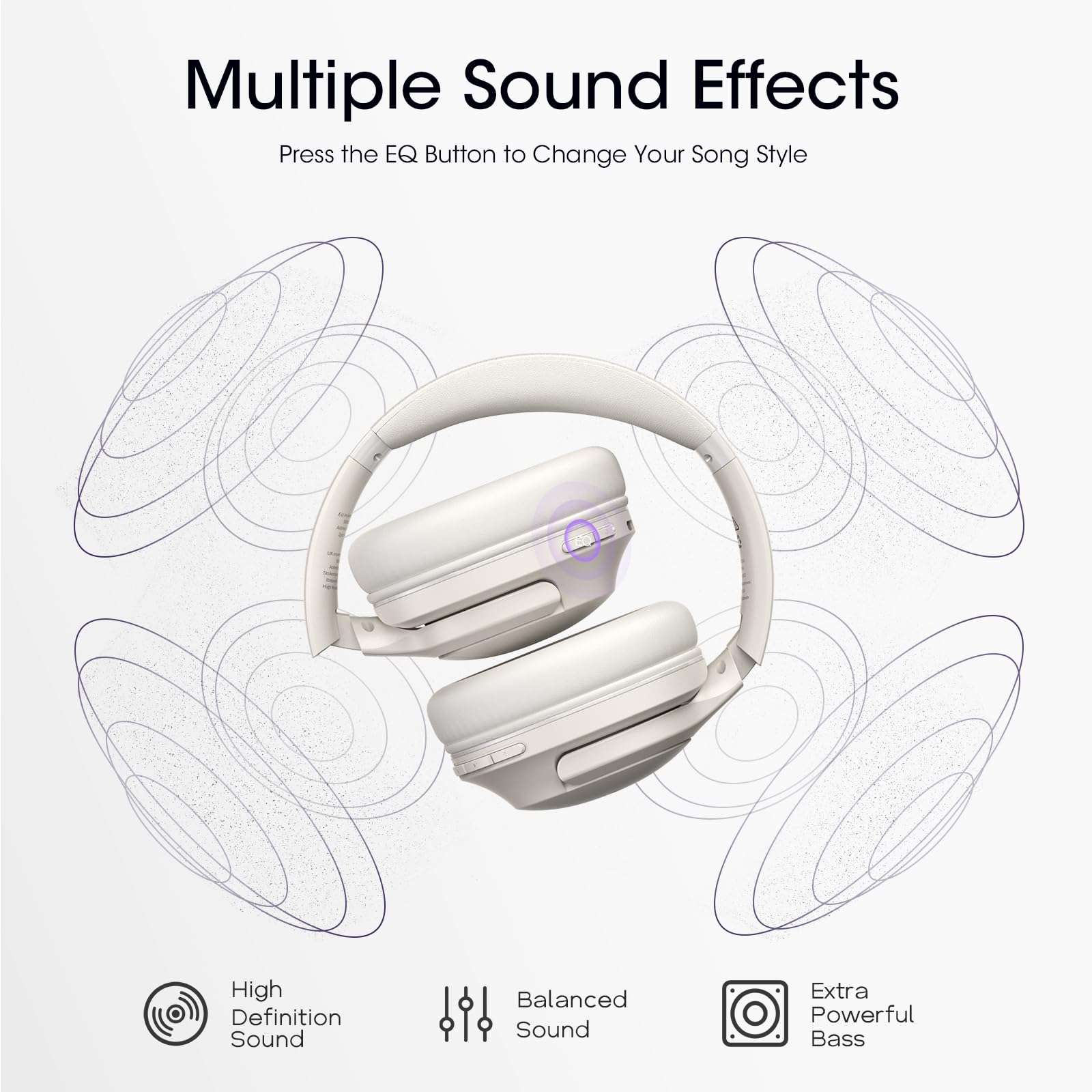 YUMONDEAR Bluetooth Headphones Over Ear, 80H Playtime Wireless Headphone with 3 EQ Modes, Built-in Mic, Deep Bass, HiFi Stereo Foldable Wireless Headset for iPhone PC Travel Workout (Light Gray) - Image 2