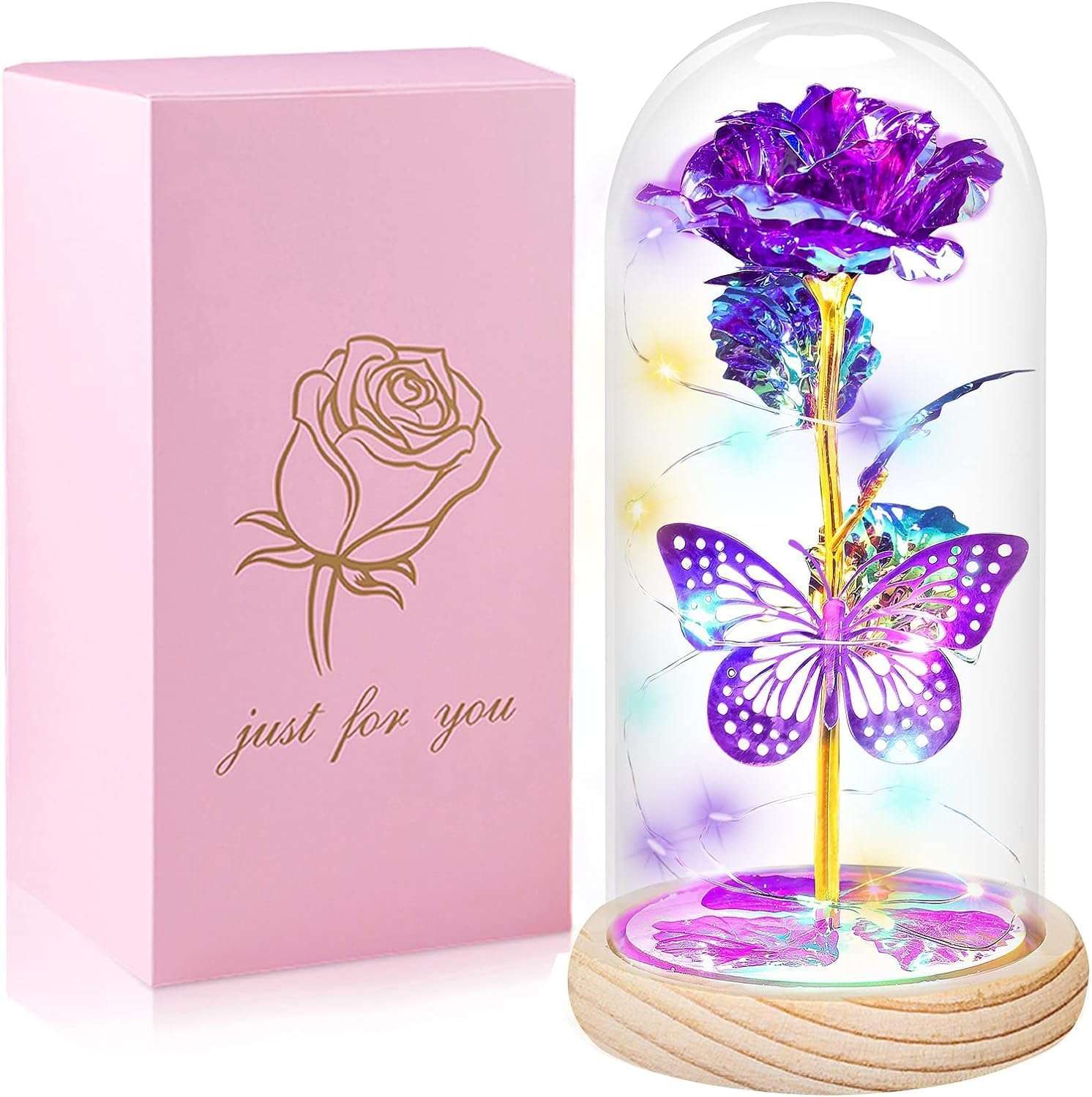 QUNPON Mothers Day Rose Gifts for Mom Flowers Rose Gifts for Women,Birthday Gifts for Women,Purple Butterfly Flowers for Mom Mother Day Flower Gifts from Daughter Son,Gift for Sister,Her,Grandma,Wife - Image 1