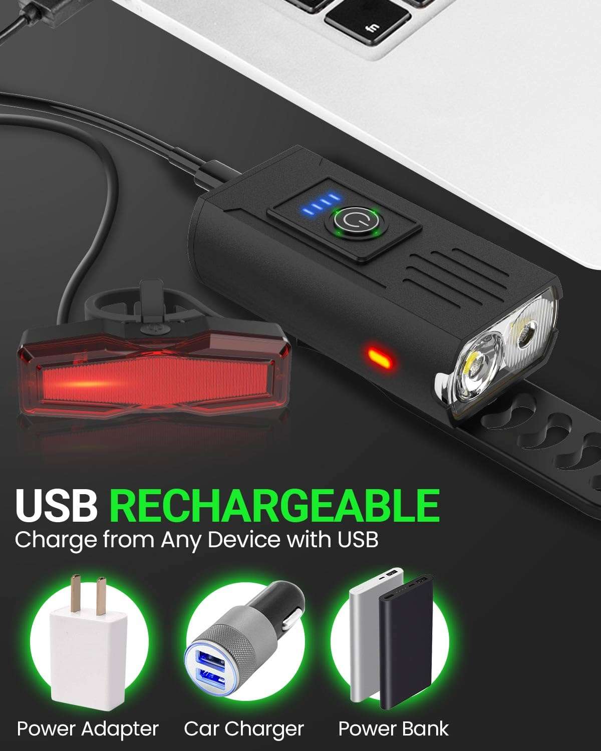 Victoper Bike Light, High Lumens Super Bright Bicycle Lite, 6+4 Modes USB Rechargeable Bike Headlight & Taillight Set, Waterproof Safety Bike Front & Rearlight for Road, Mountain, Night Riding - Image 6