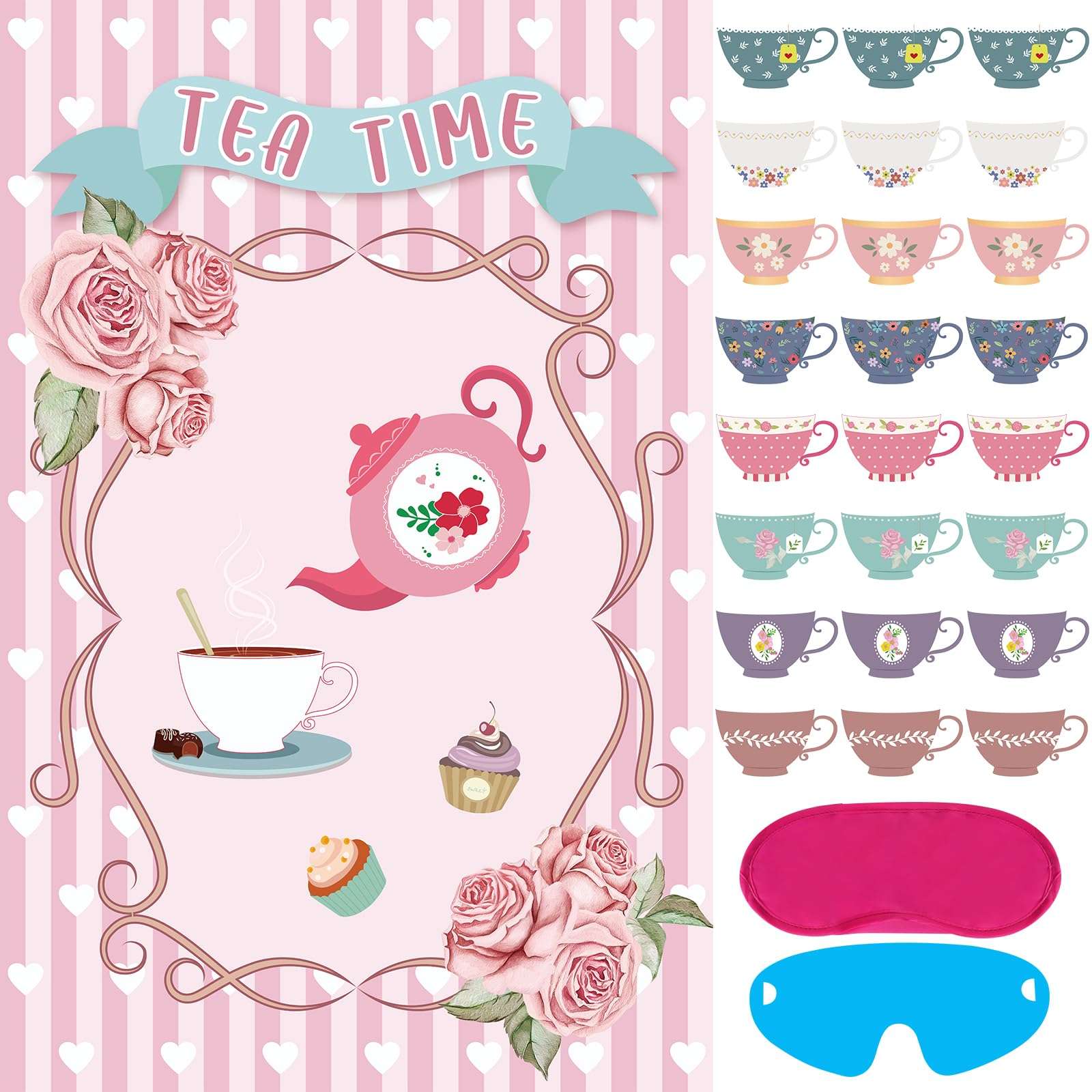 Hxezoc Tea Party Games: Pin The Tea Cup With 24 Pcs Stickers, Large Games Poster for Girls' Birthday Party - Image 1